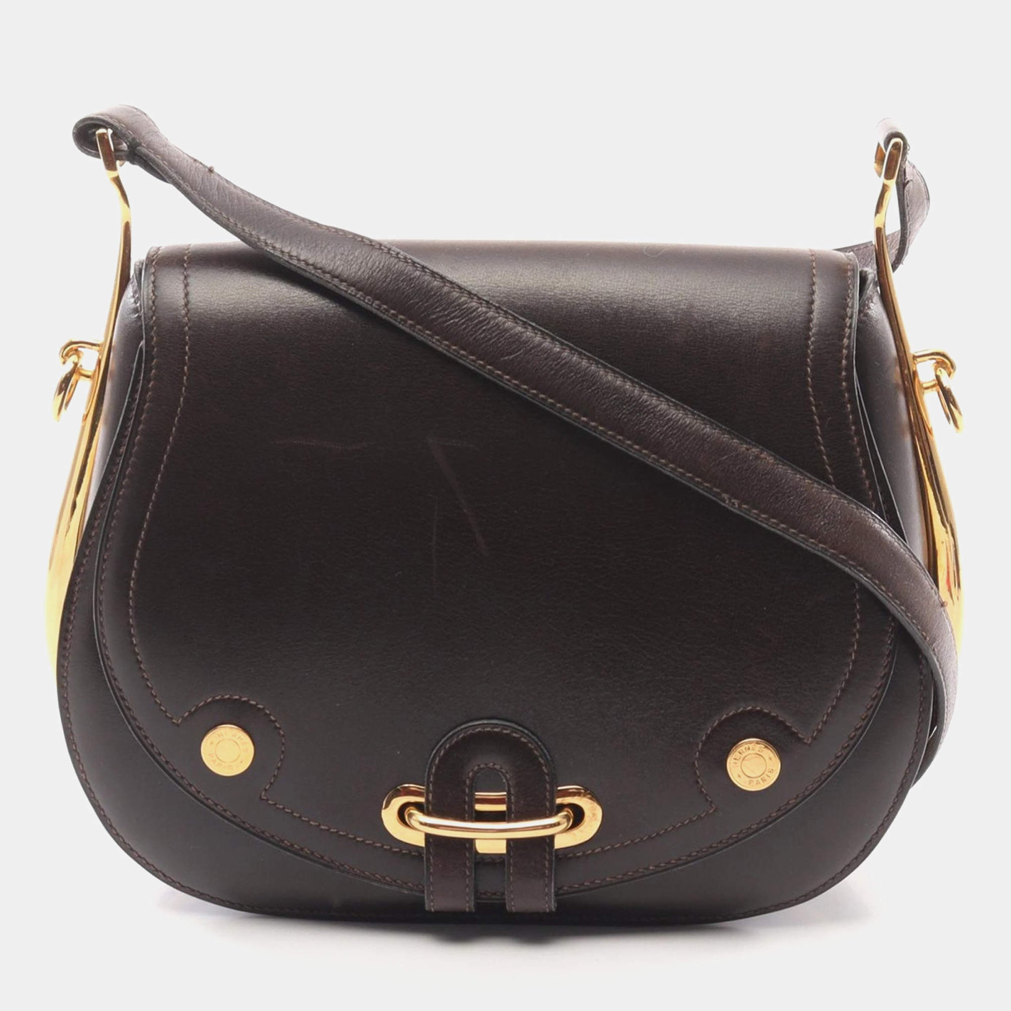 Hermes Brown Evennes Box Calf Leather Passe Guide Shoulder Bag