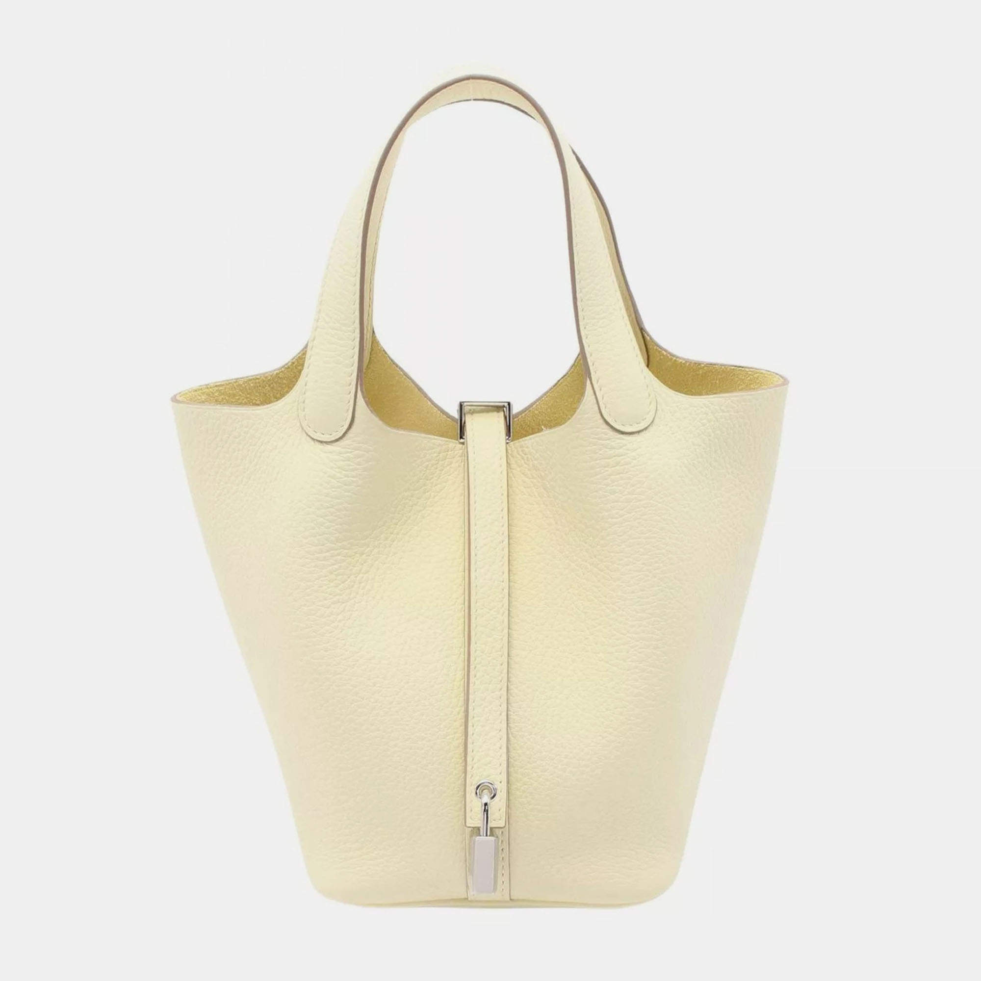 Hermes Yellow Tone Taurillon Clemence Leather Picotin Lock 18 Handbag