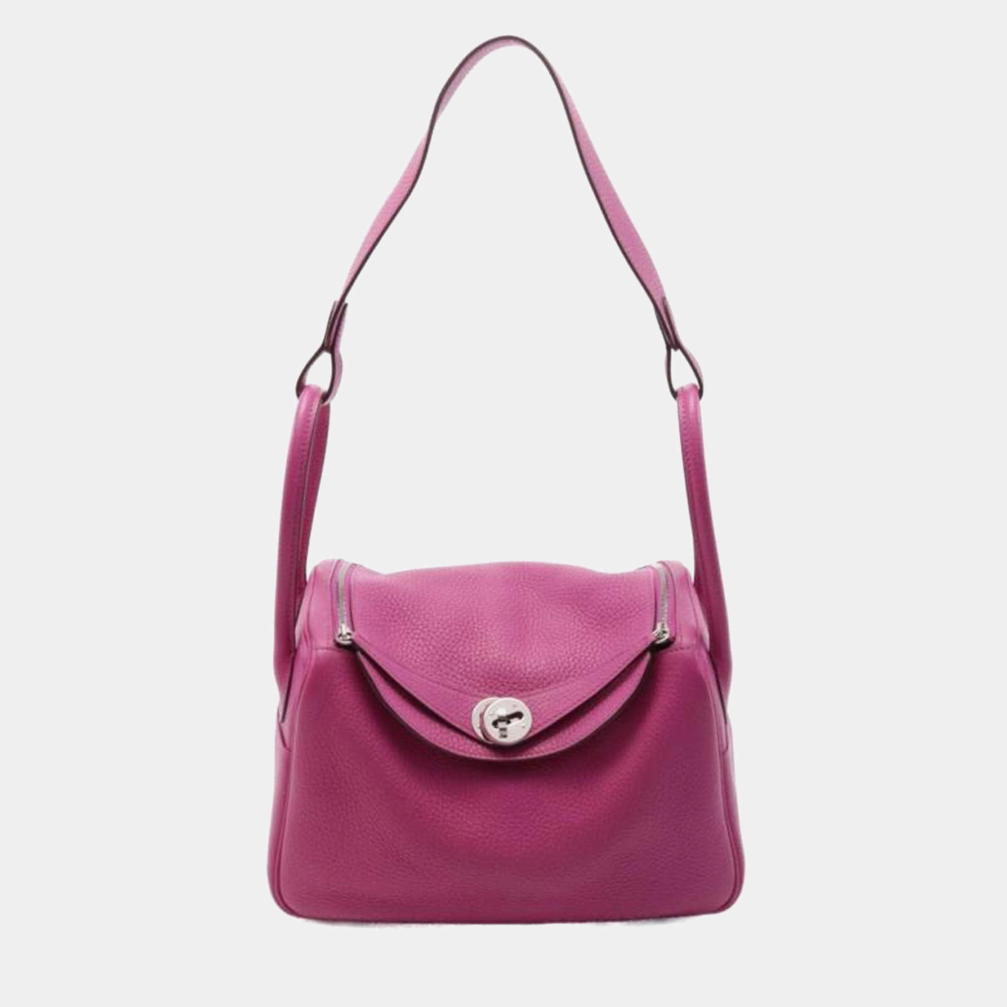 Hermes Rose Shocking Taurillon Clemence Leather Lindy 26 Shoulder Bag