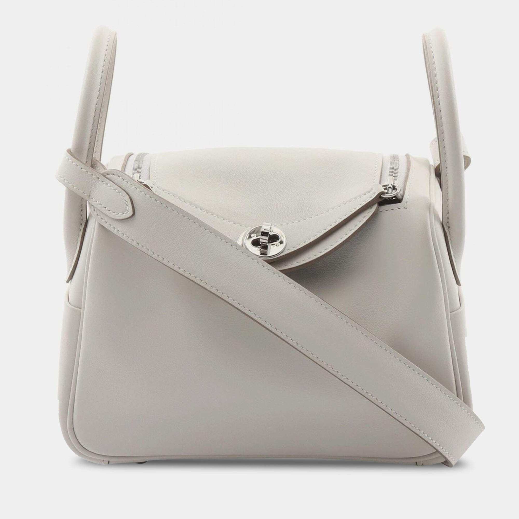 Hermes Gris Pale Swift Leather Lindy Mini Shoulder Bag