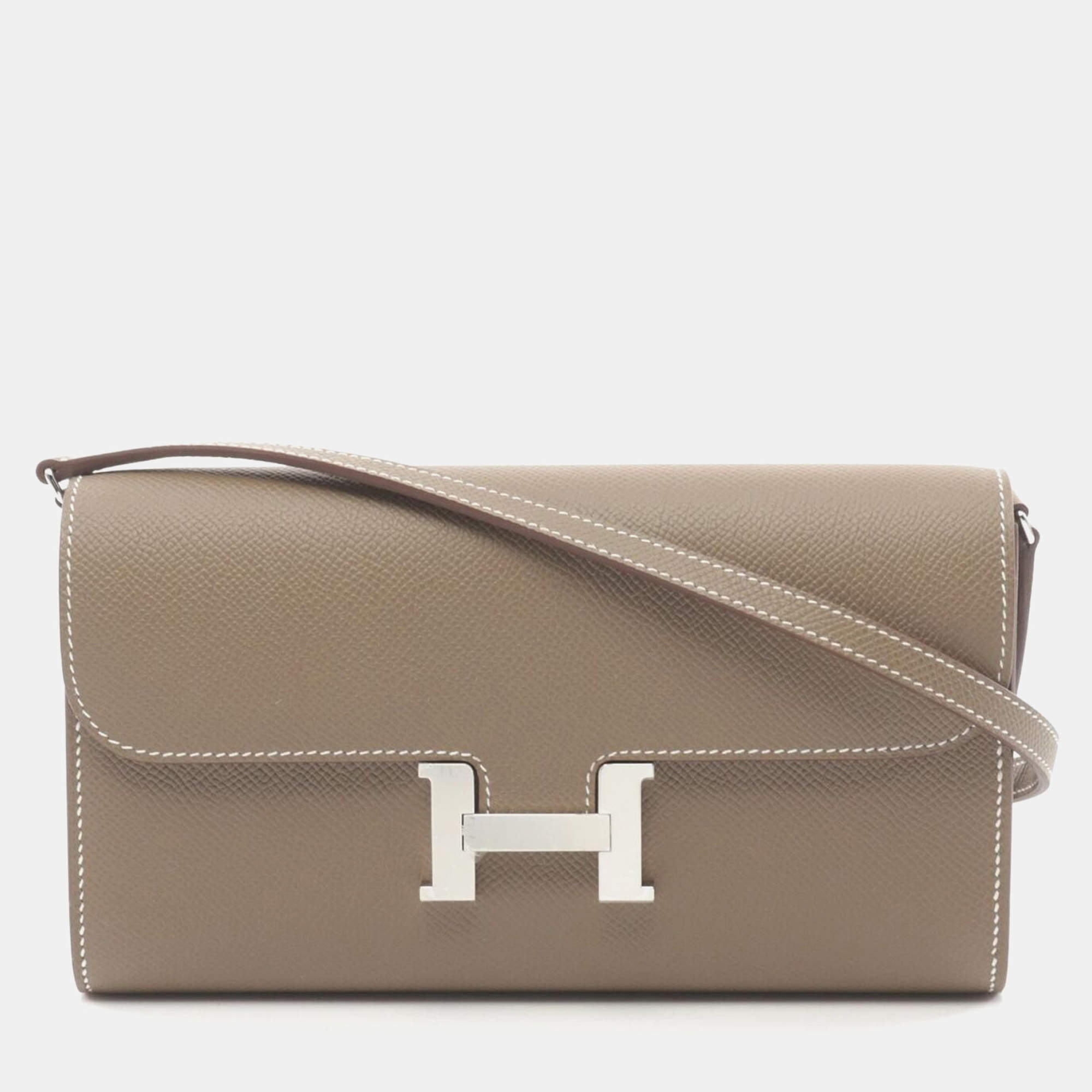 Hermes Etoupe Grey Epsom Leather Constance Long To Go Shoulder Bag
