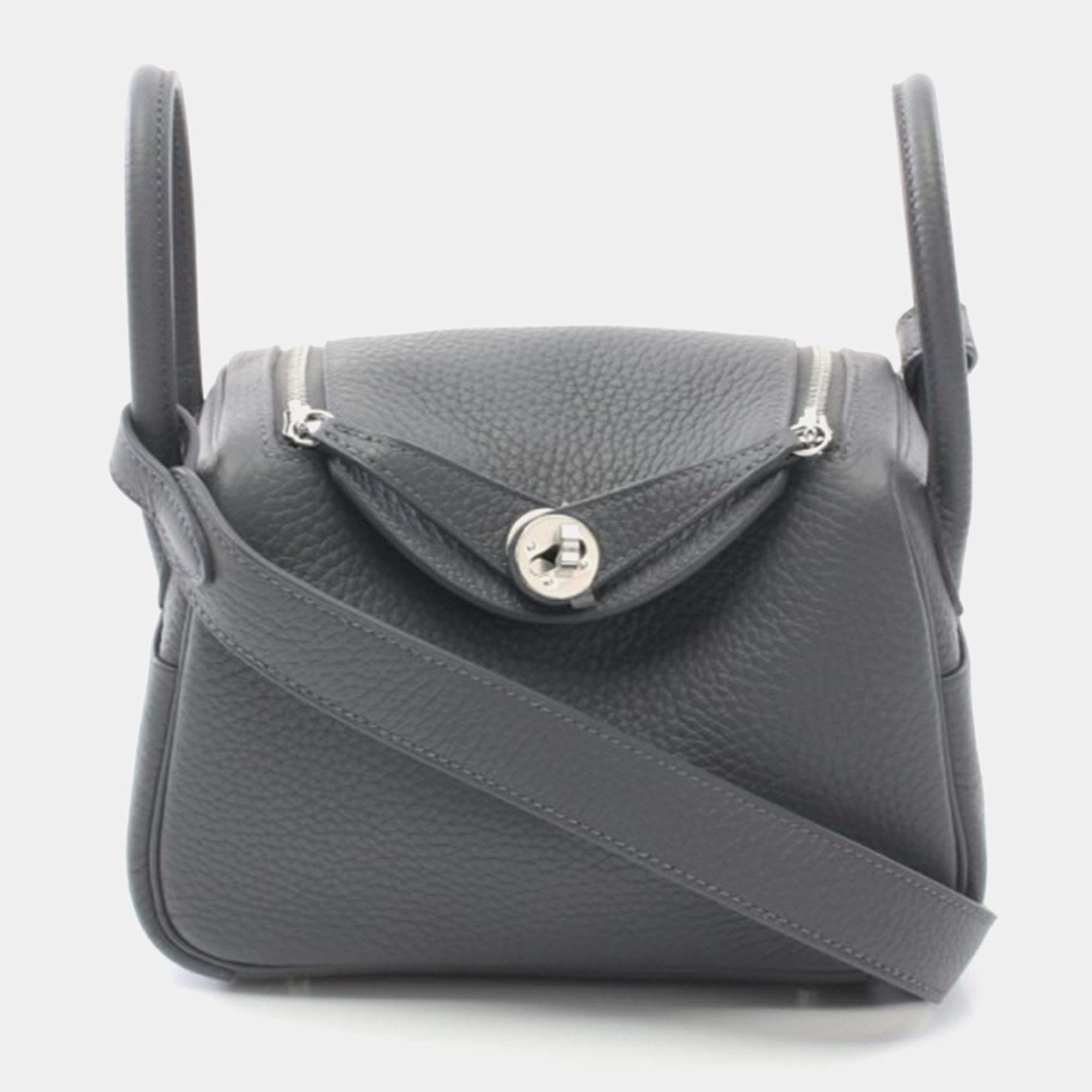 Hermes Gris Misty Leather Lindy Mini Shoulder Bag
