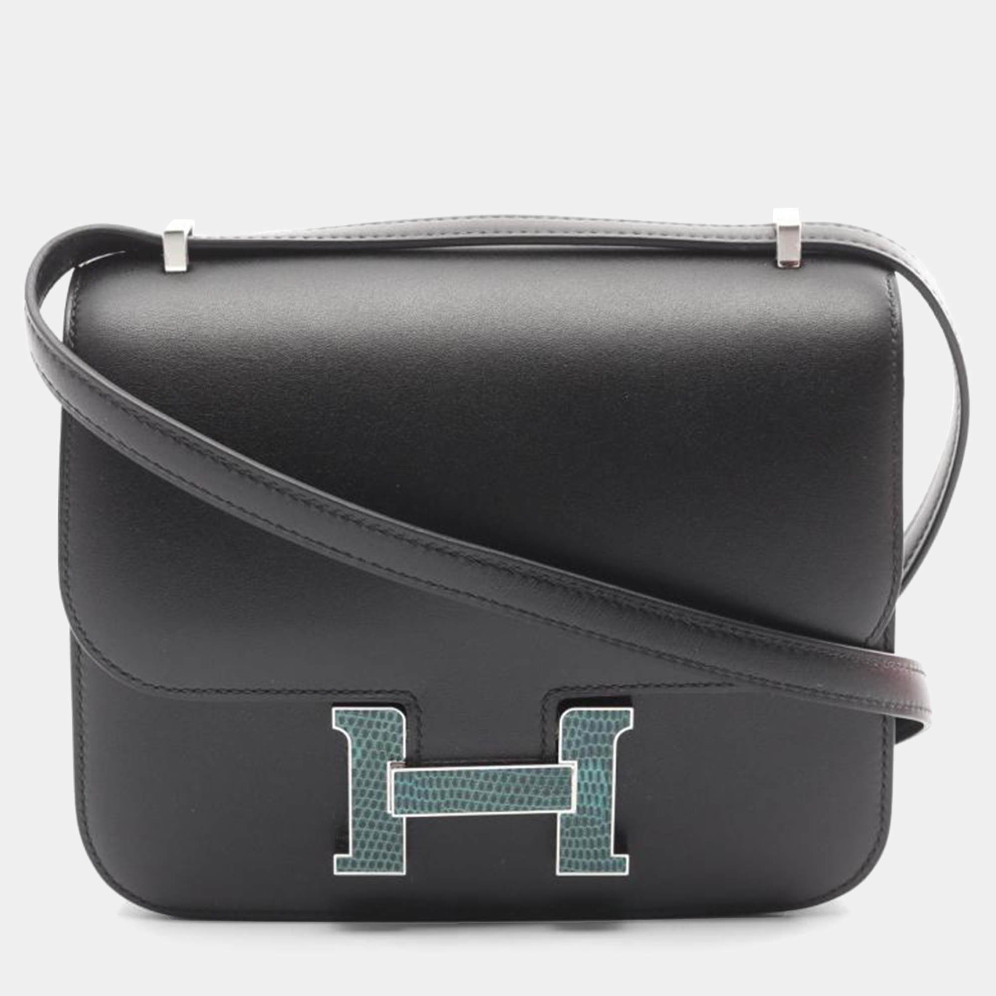 Hermes Black/Green Exotic Leather Constance Mini Shoulder Bag