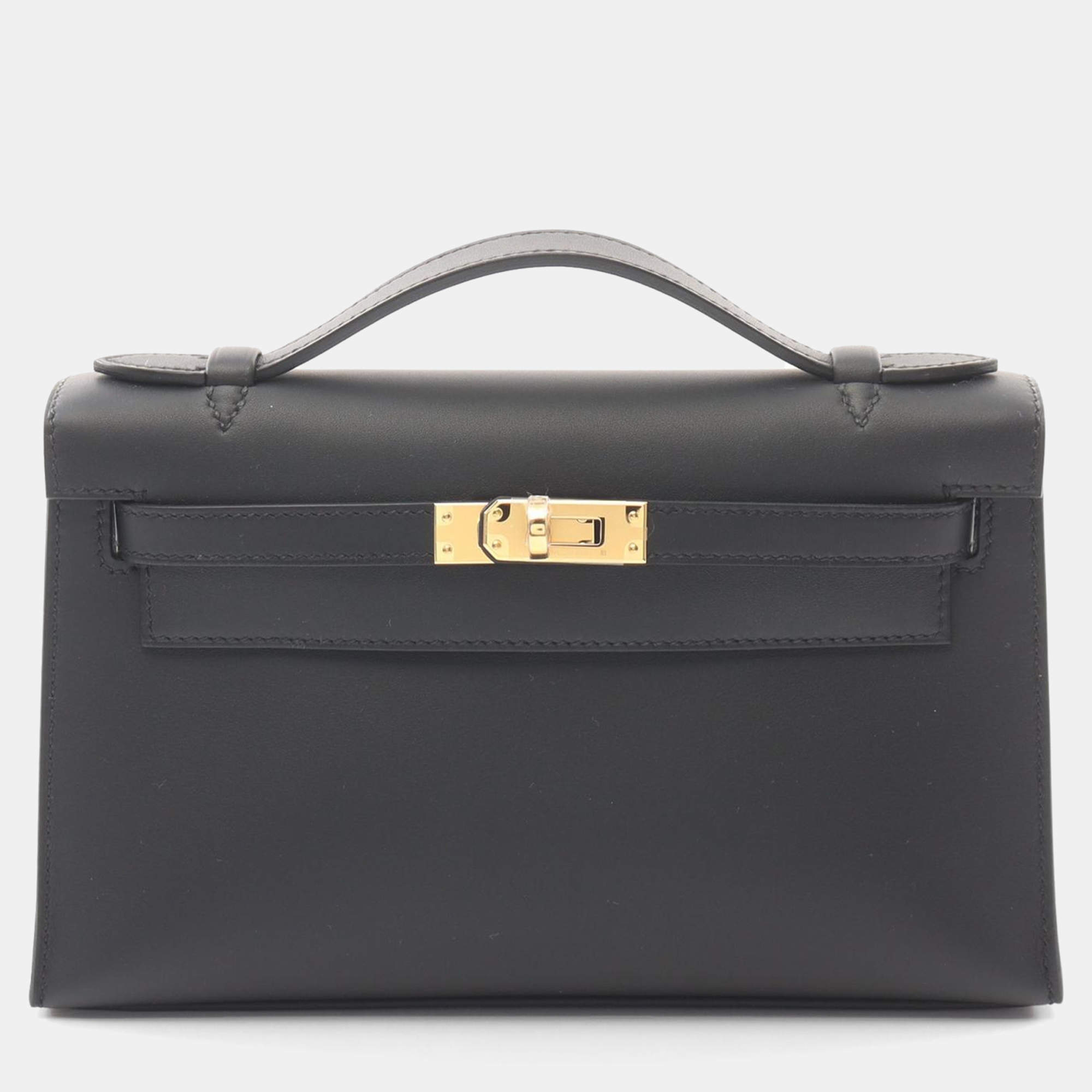 Hermes Black Swift Leather Kelly Mini Pochette Bag