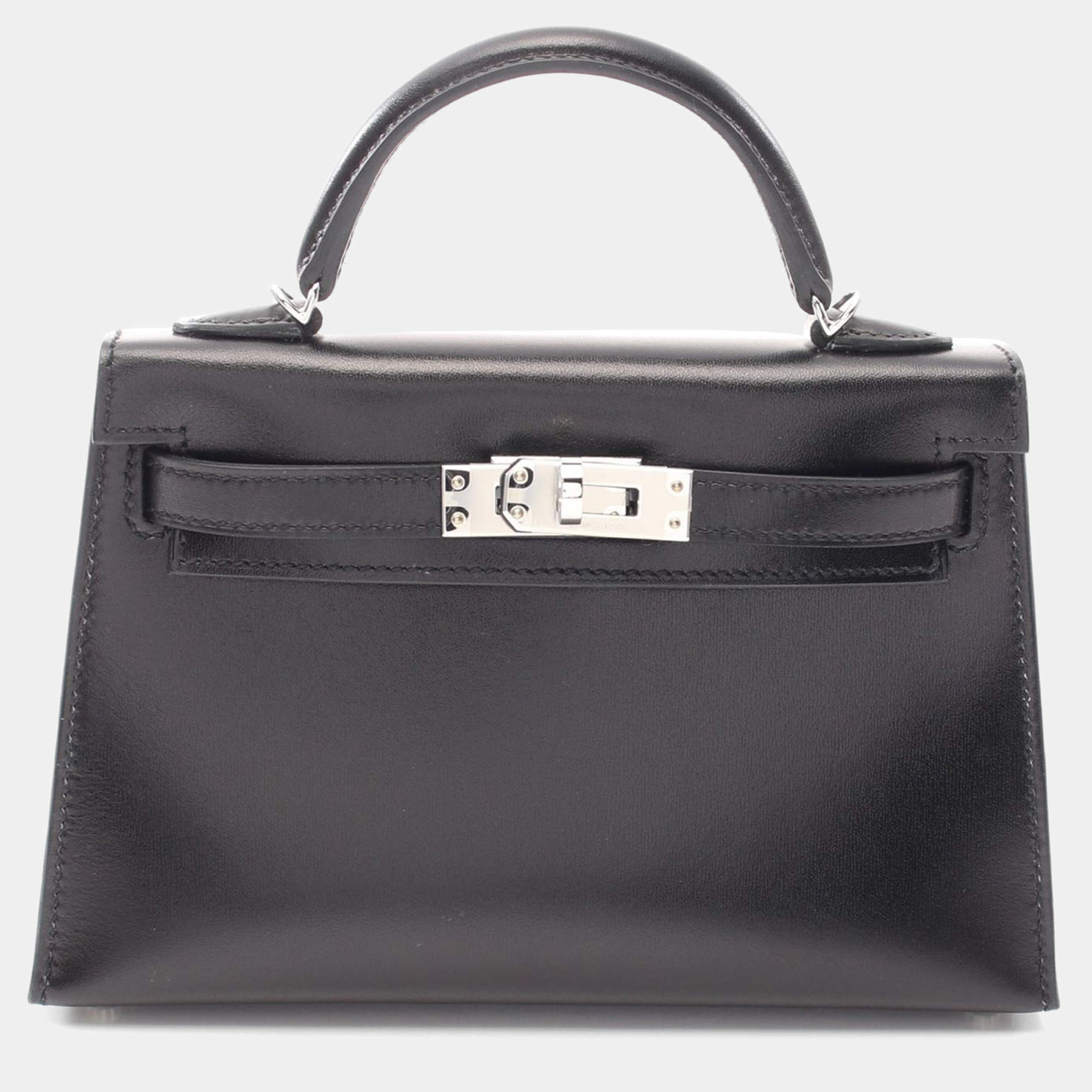 Hermes Black Box Calf Leather Mini Kelly Shoulder Bag