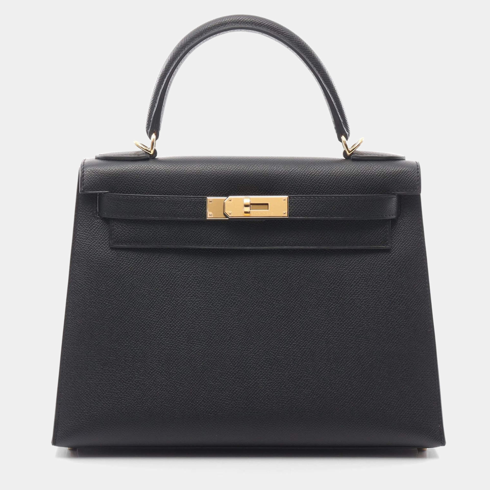 Hermes Black Epsom Leather Kelly 28 Shoulder Bag