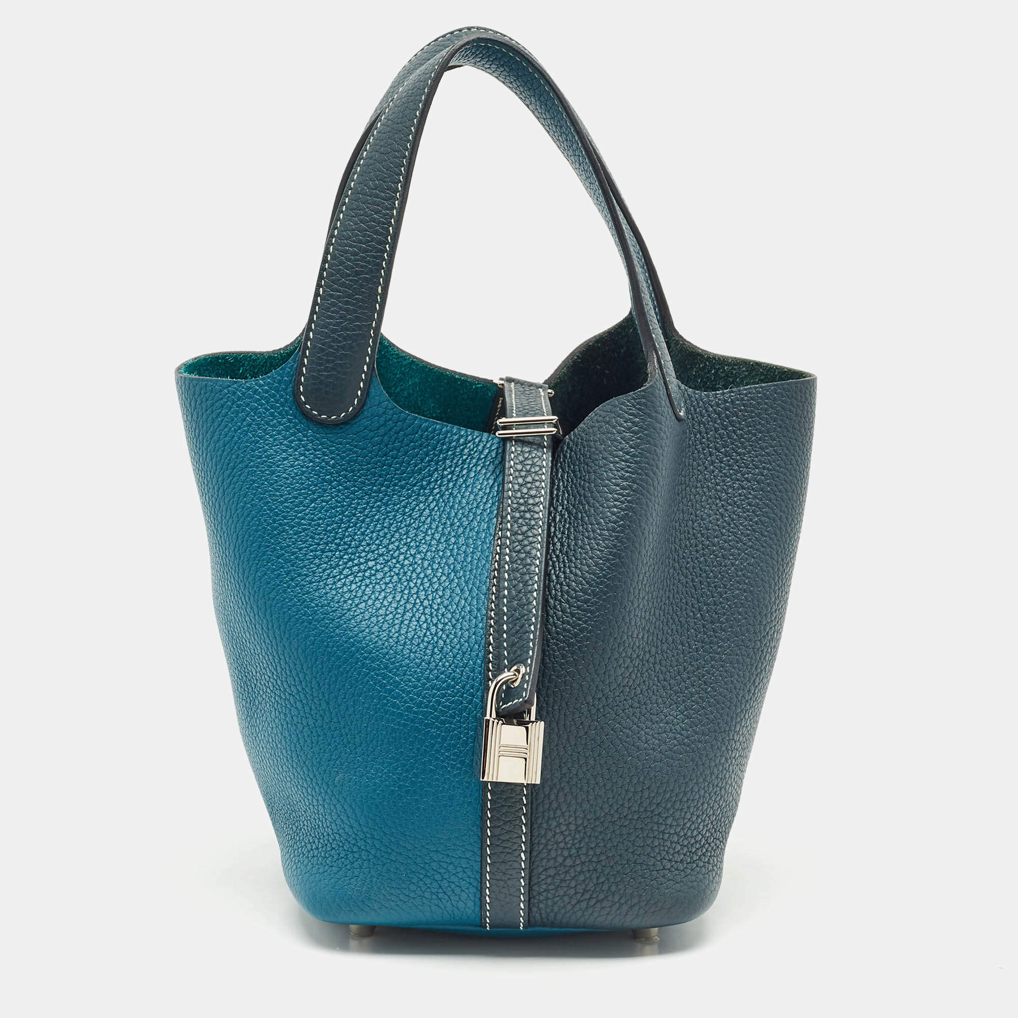 مملوكة مسبقًا Hermès Vert Bosphore/Vert Cypress Taurillon Clemence Leather Picotin Lock 18 Bag