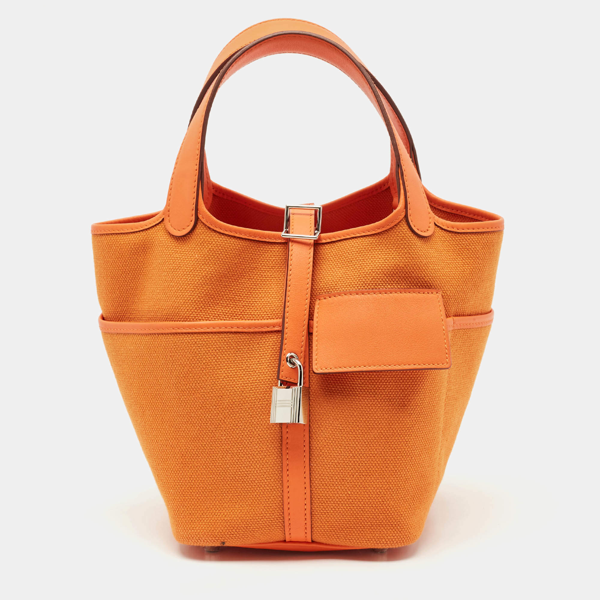Hermès Orange Toile Goeland and Swift Leather Cargo Picotin Lock 18 Bag