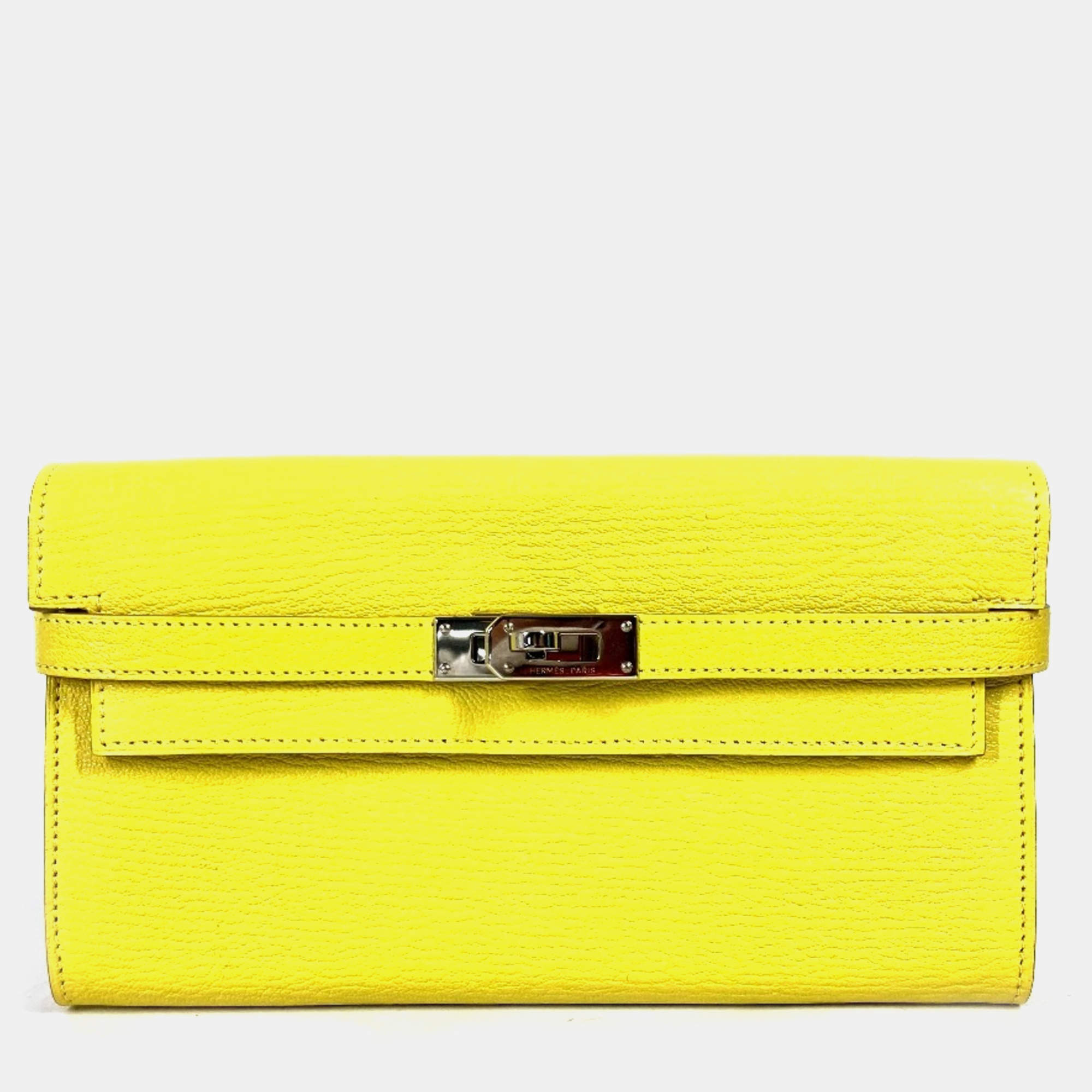 Hermes Yellow Chevre Leather Kelly Long Wallet 