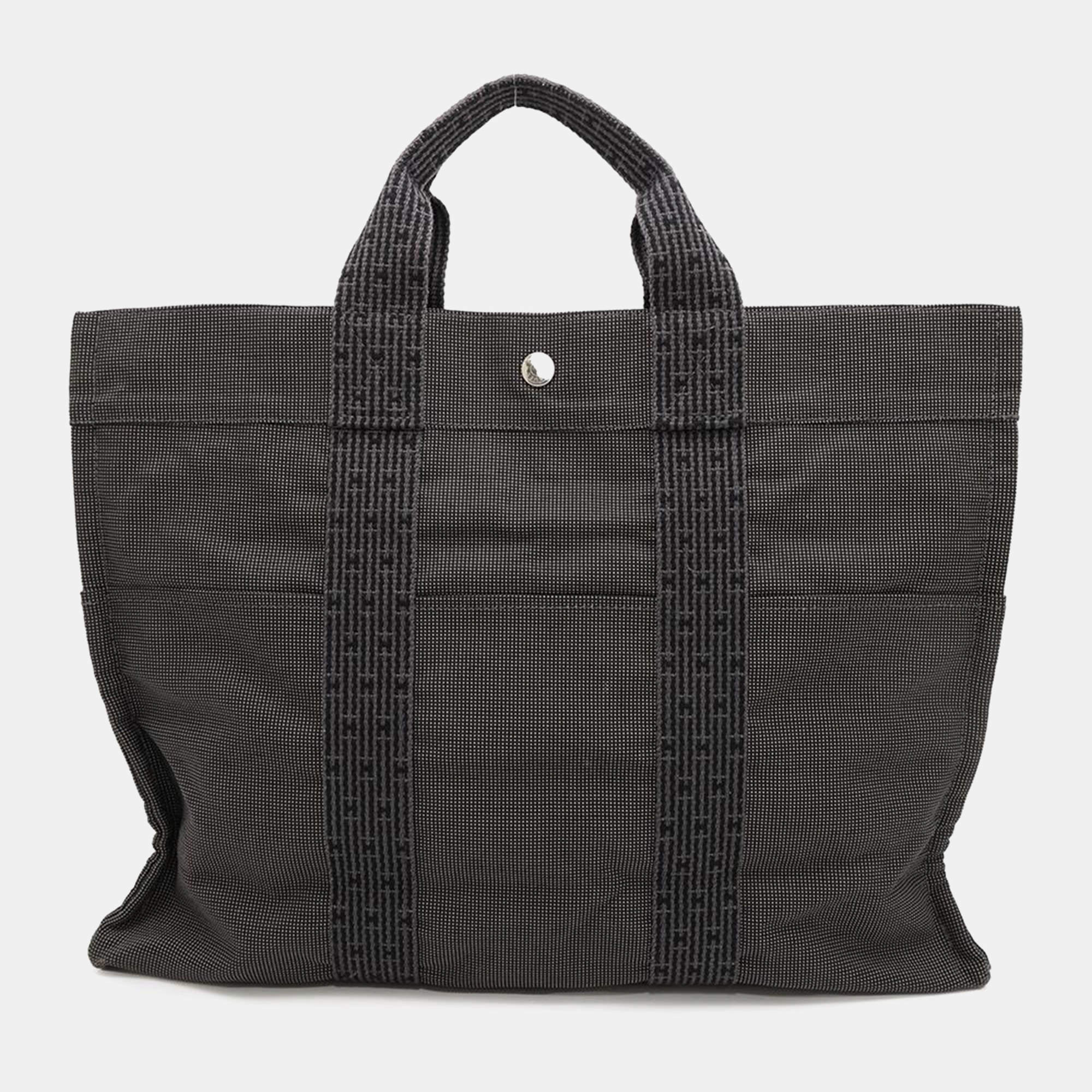 Hermes Gray Canvas Herline MM Tote Bag