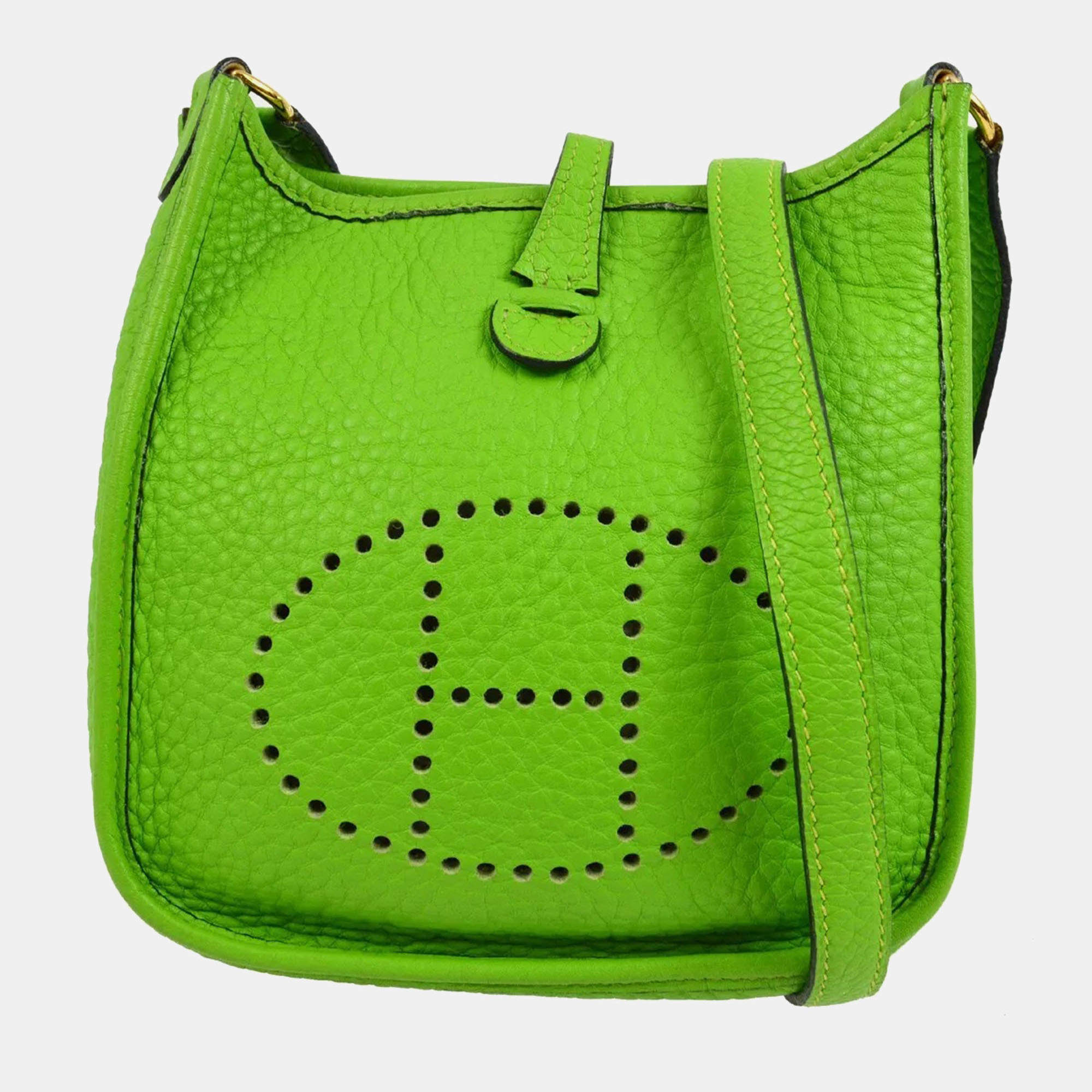 Pre Owned Hermes Green Taurillon Clemence Evelyne TPM Shoulder Bag