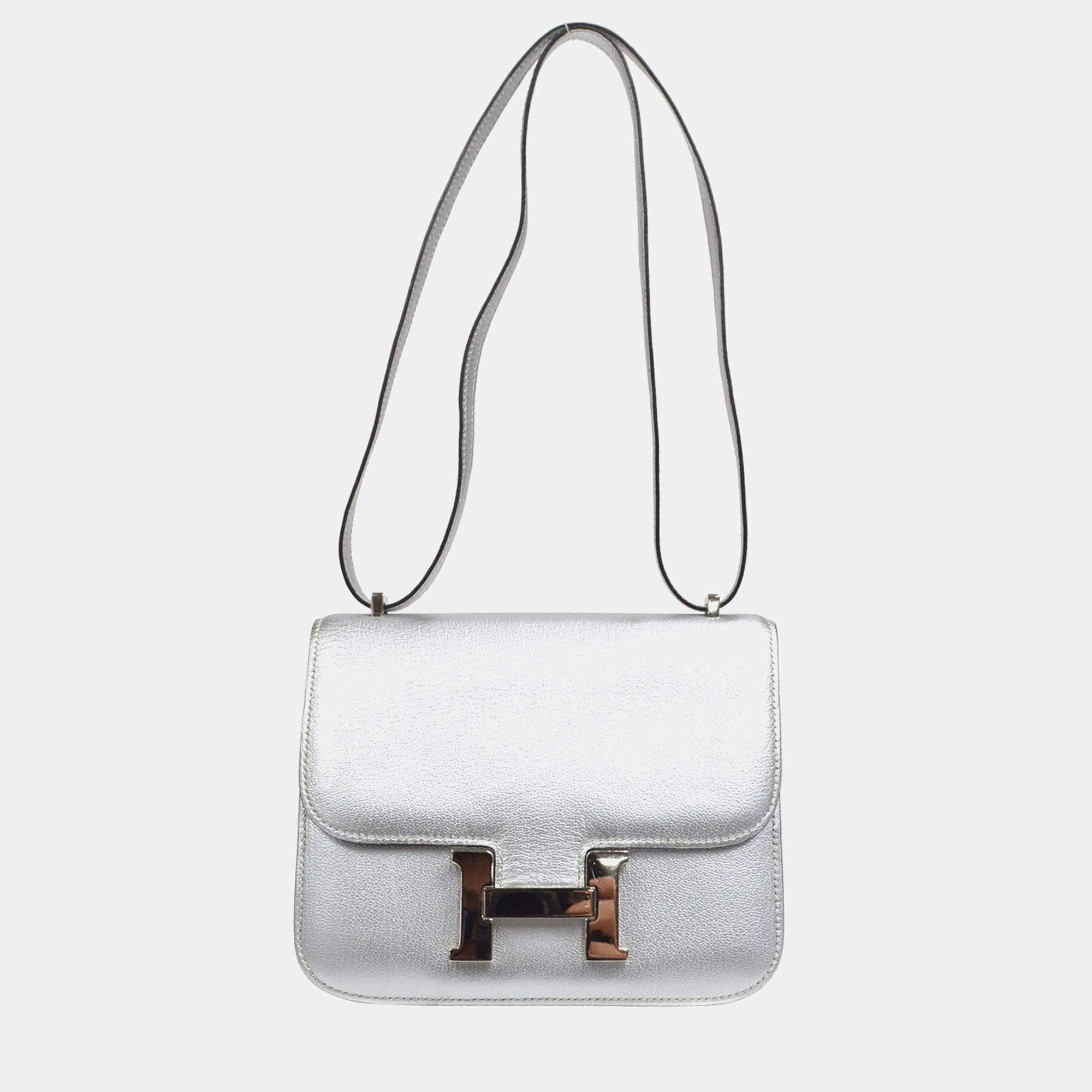 Hermes Silver Chevre Constance 18 Shoulder Bag