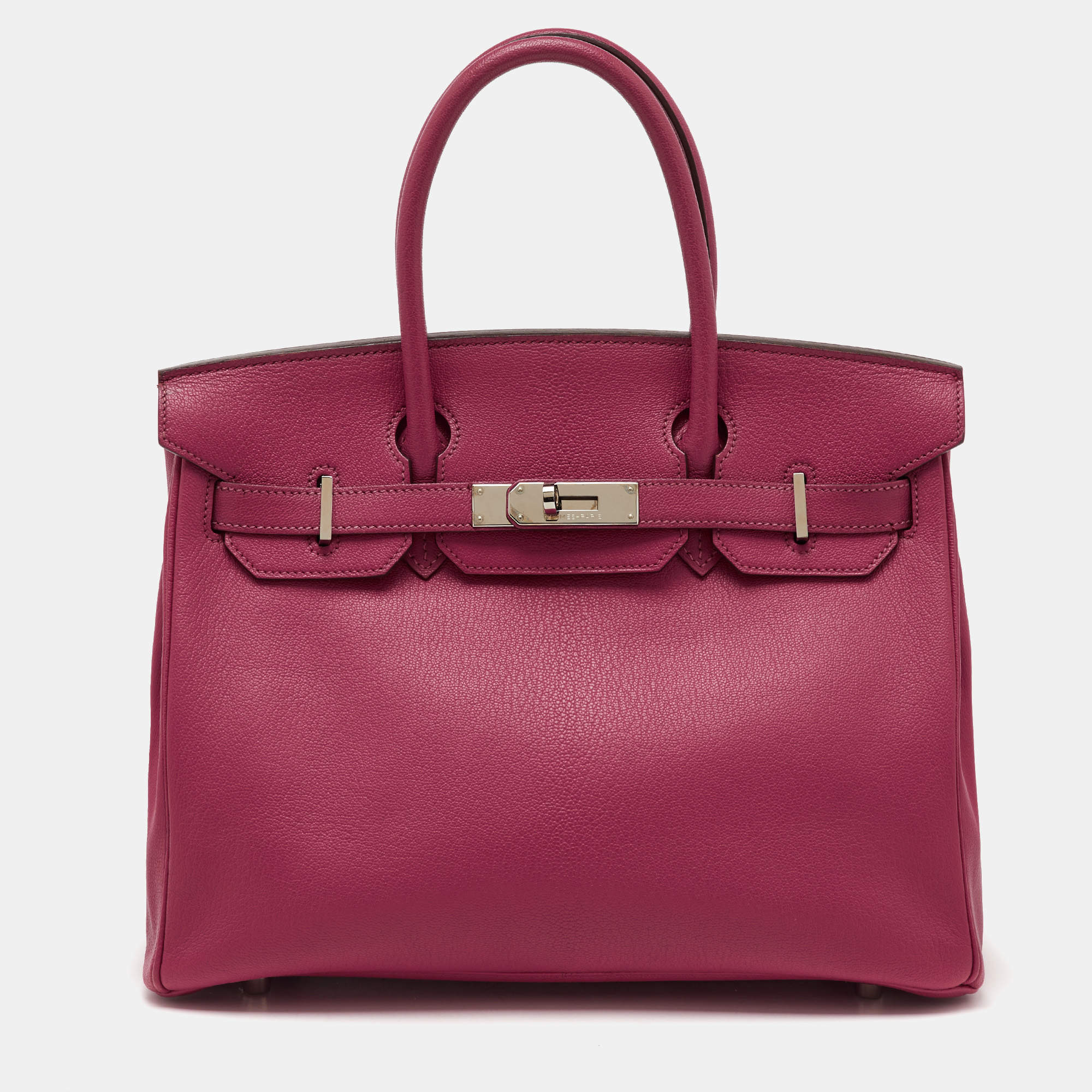 Hermes Rose Shocking/Gris Perle Chèvre De Coromandel Leather Palladium Hardware Birkin 30 Bag