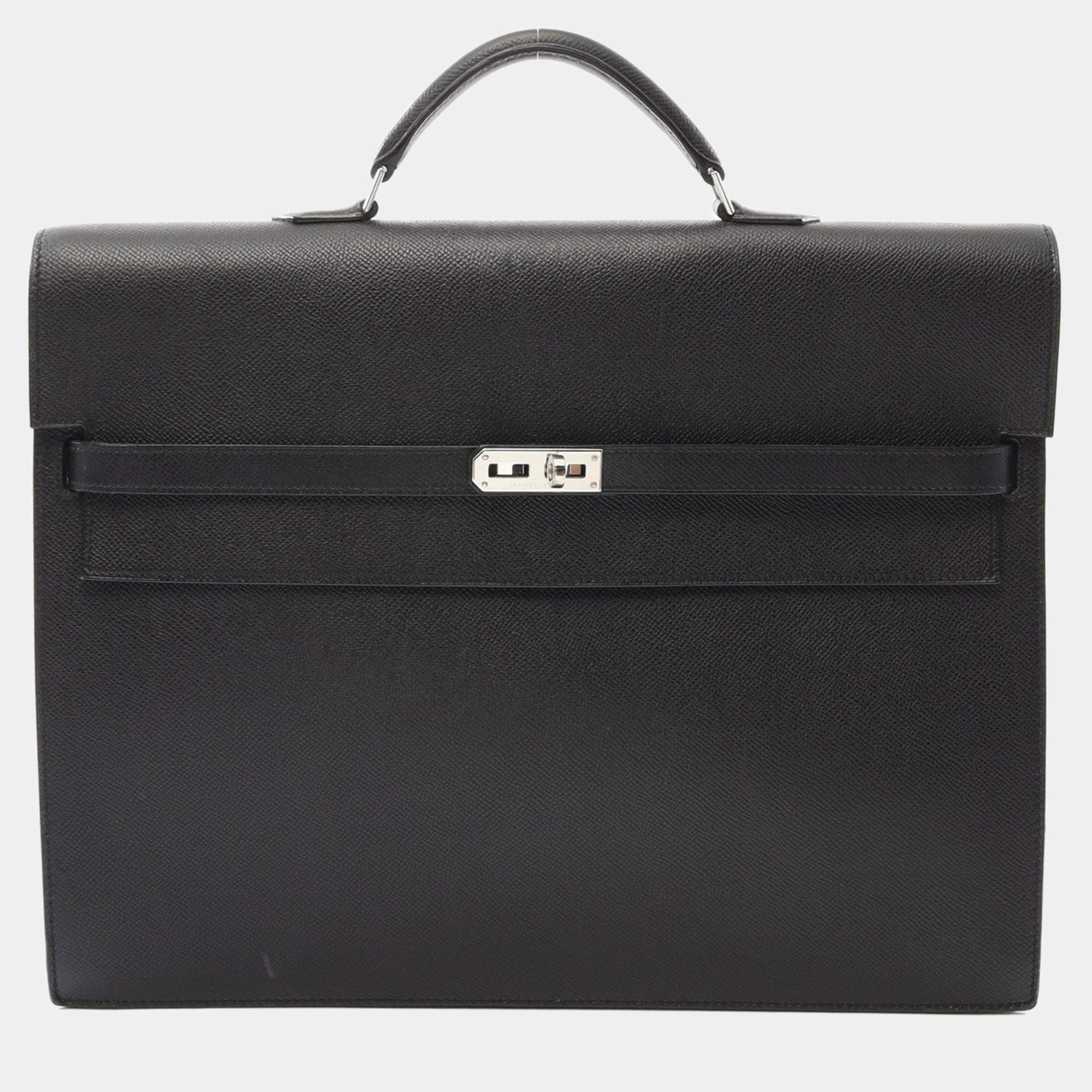 Hermes Black Epsom Leather Kelly Depeche 38 Briefcase