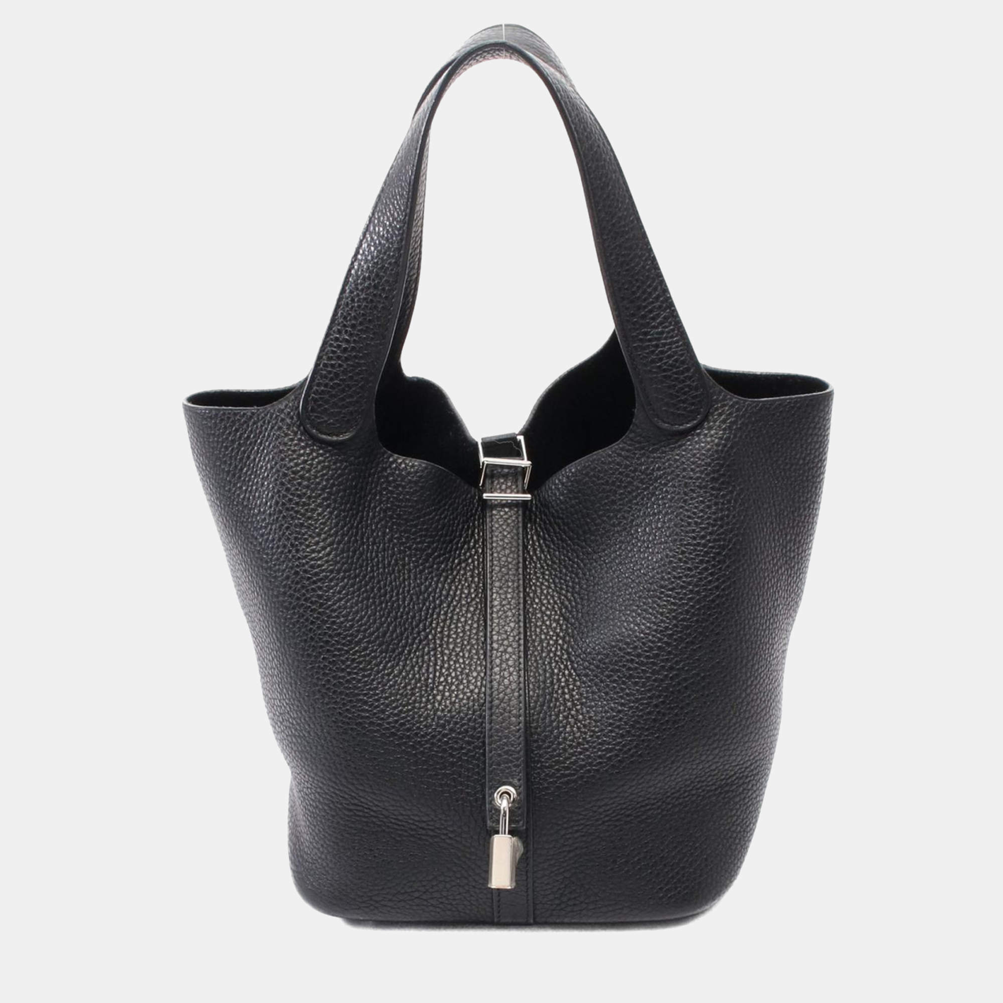 Pre Owned Hermes Black Taurillon Clemence Leather Picotin Lock 22 Bucket Bag