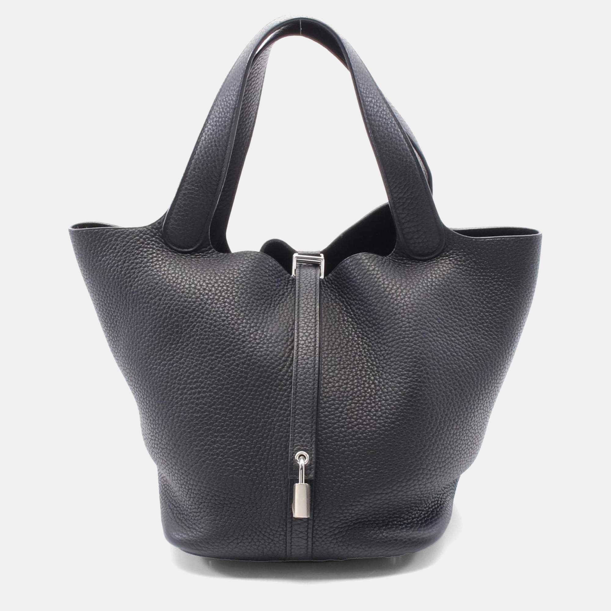 Pre Owned Hermes Black Taurillon Clemence Leather Picotin Lock 22 Bucket Bag