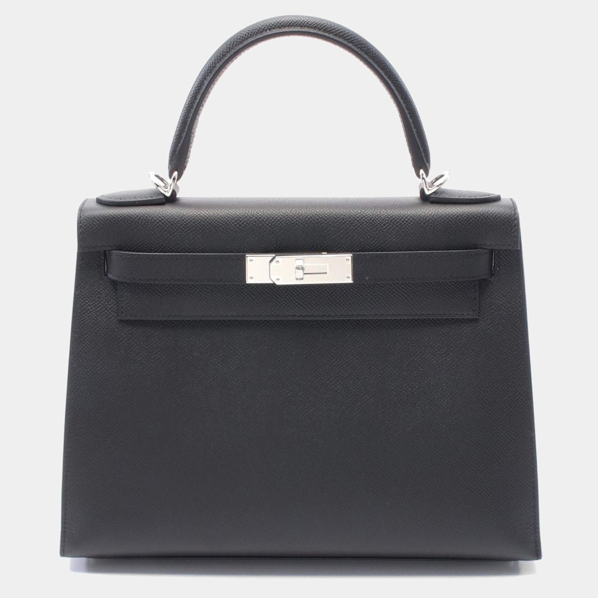 Hermes Black Epsom Leather Kelly 28 Top Handle Bag
