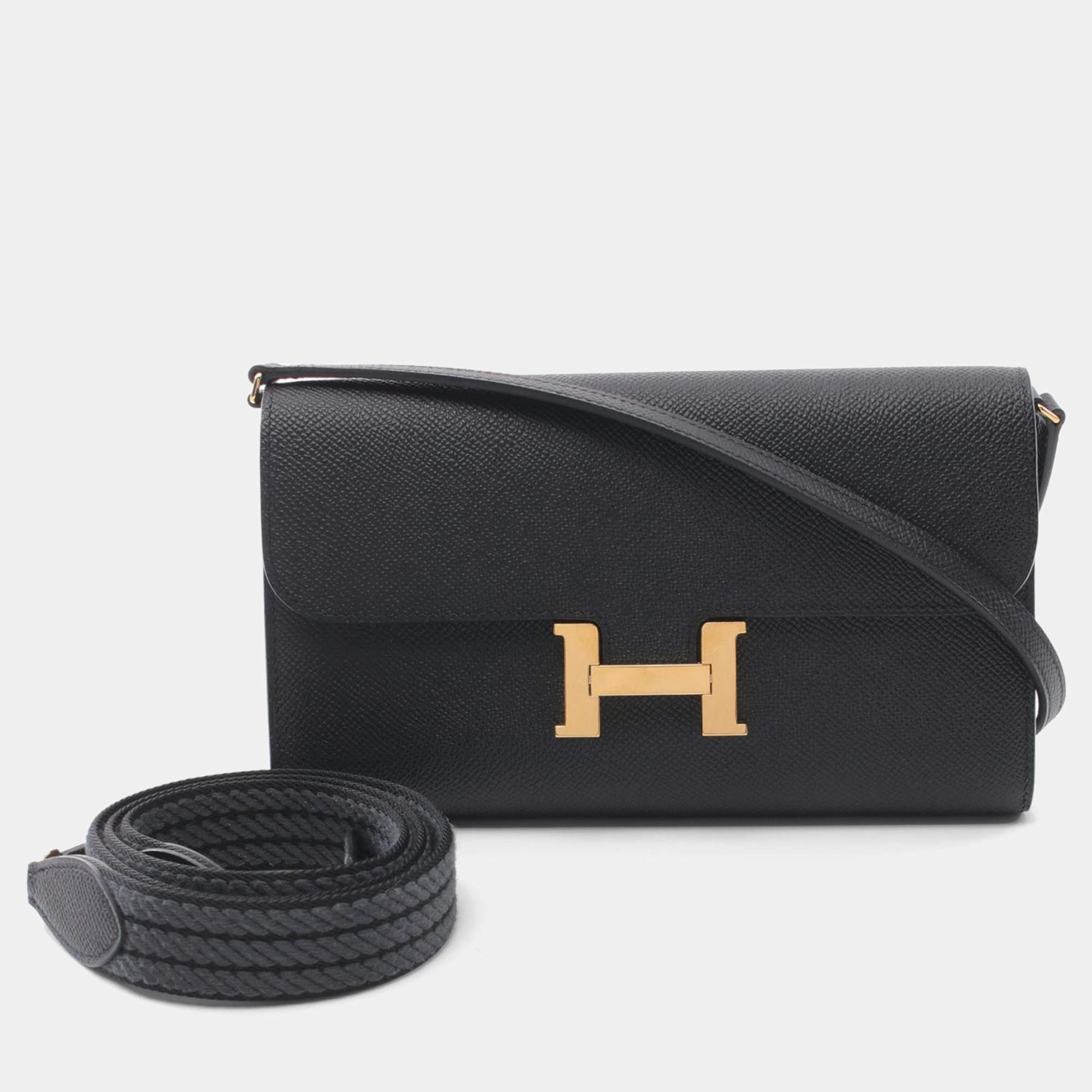 Hermes Black Epsom Leather Constance Long To Go Crossbody Bag