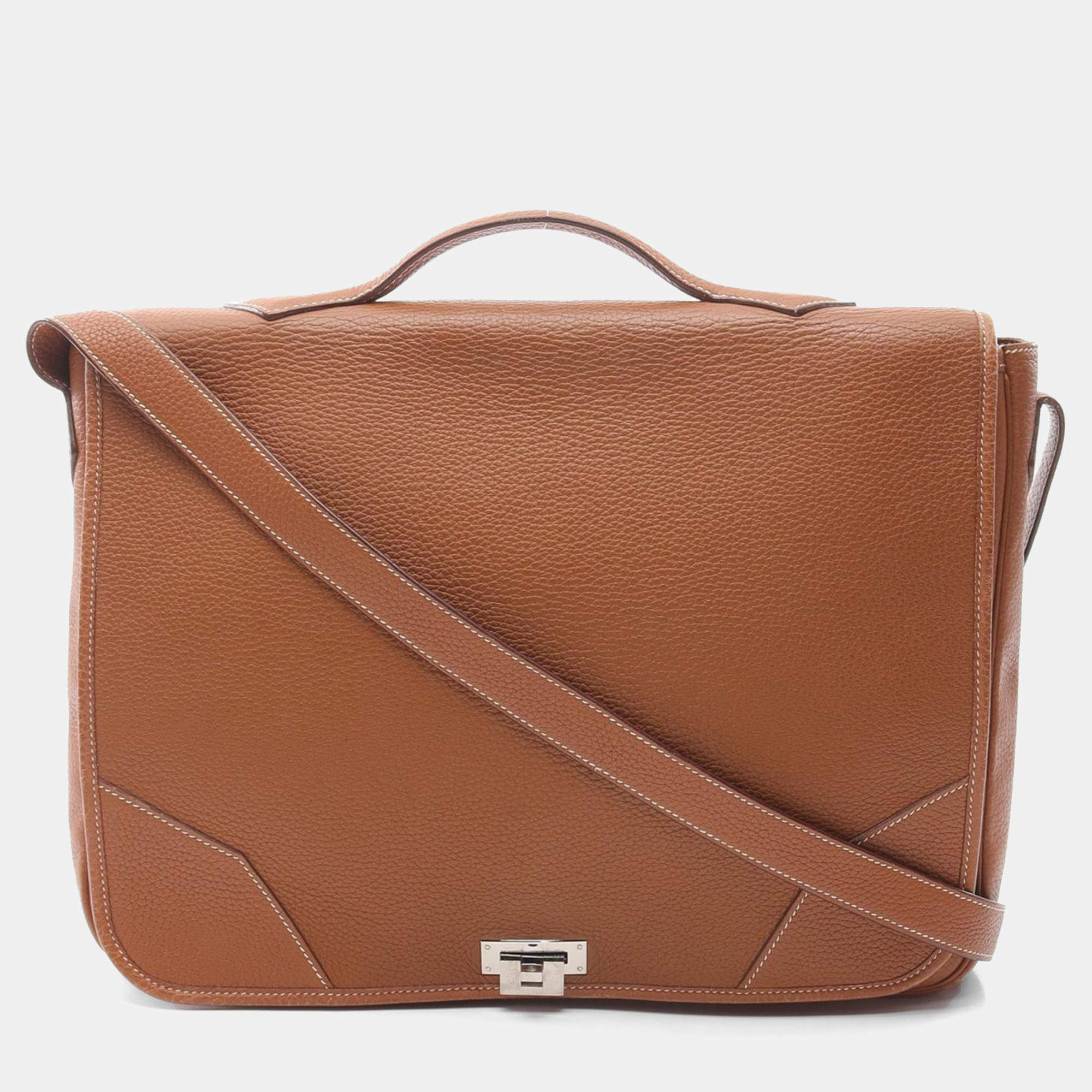 Hermes Gold Taurillon Clemence Leather Victoria Messenger Bag