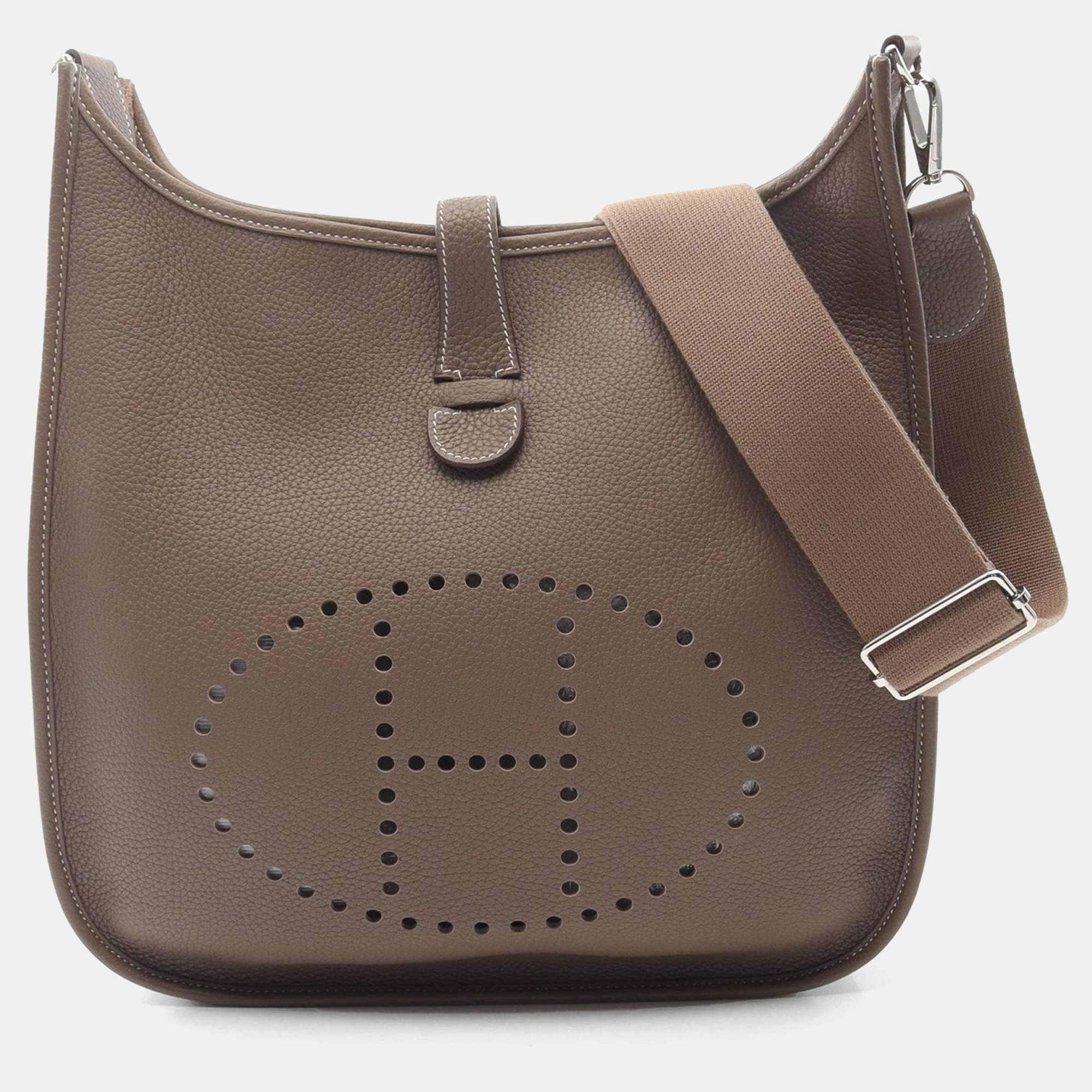 Hermes Etoupe Grey Taurillon Clemence Leather Evelyne GM 33 Crossbody Bag
