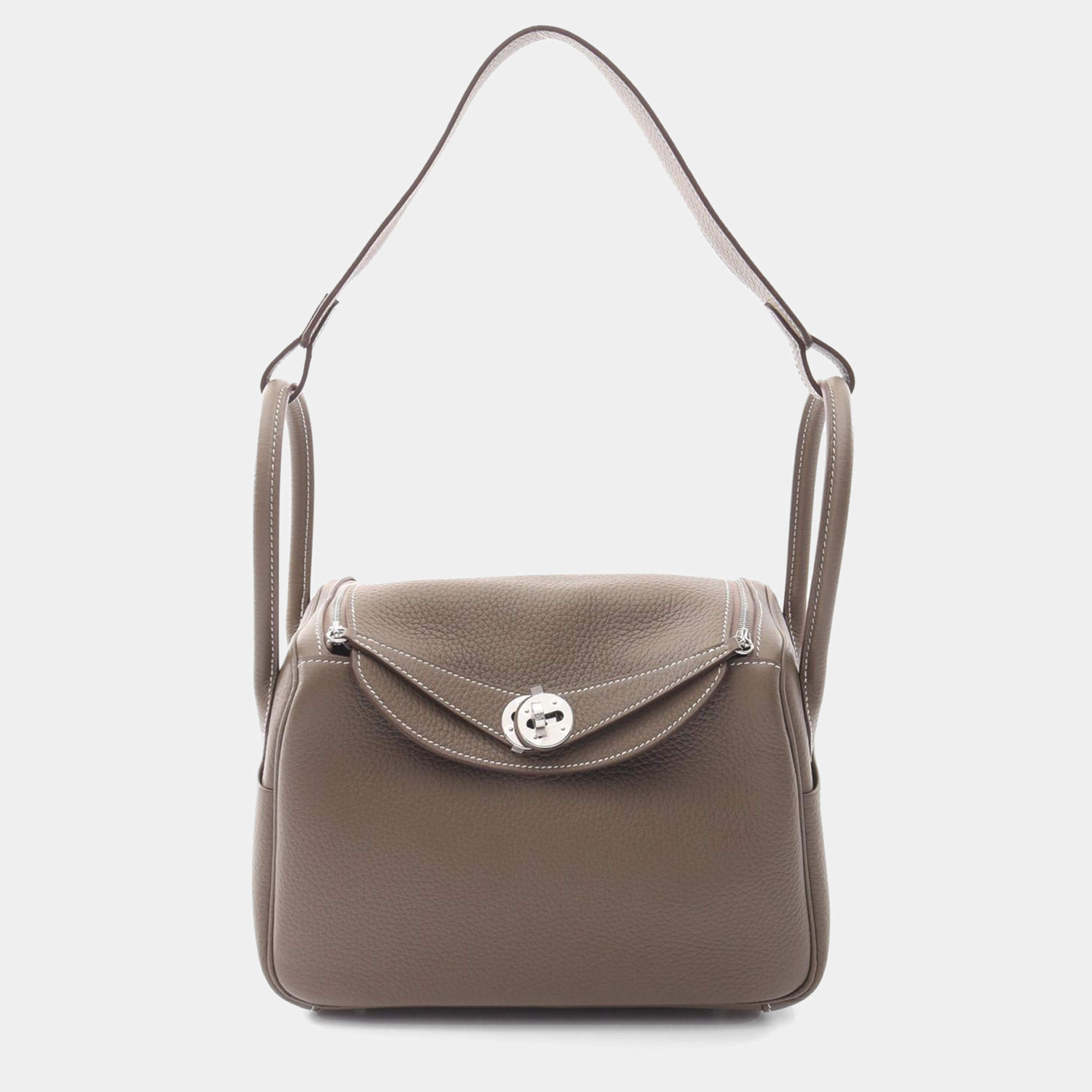 Hermes Etoupe Grey Taurillon Clemence Leather Lindy 26 Shoulder Bag