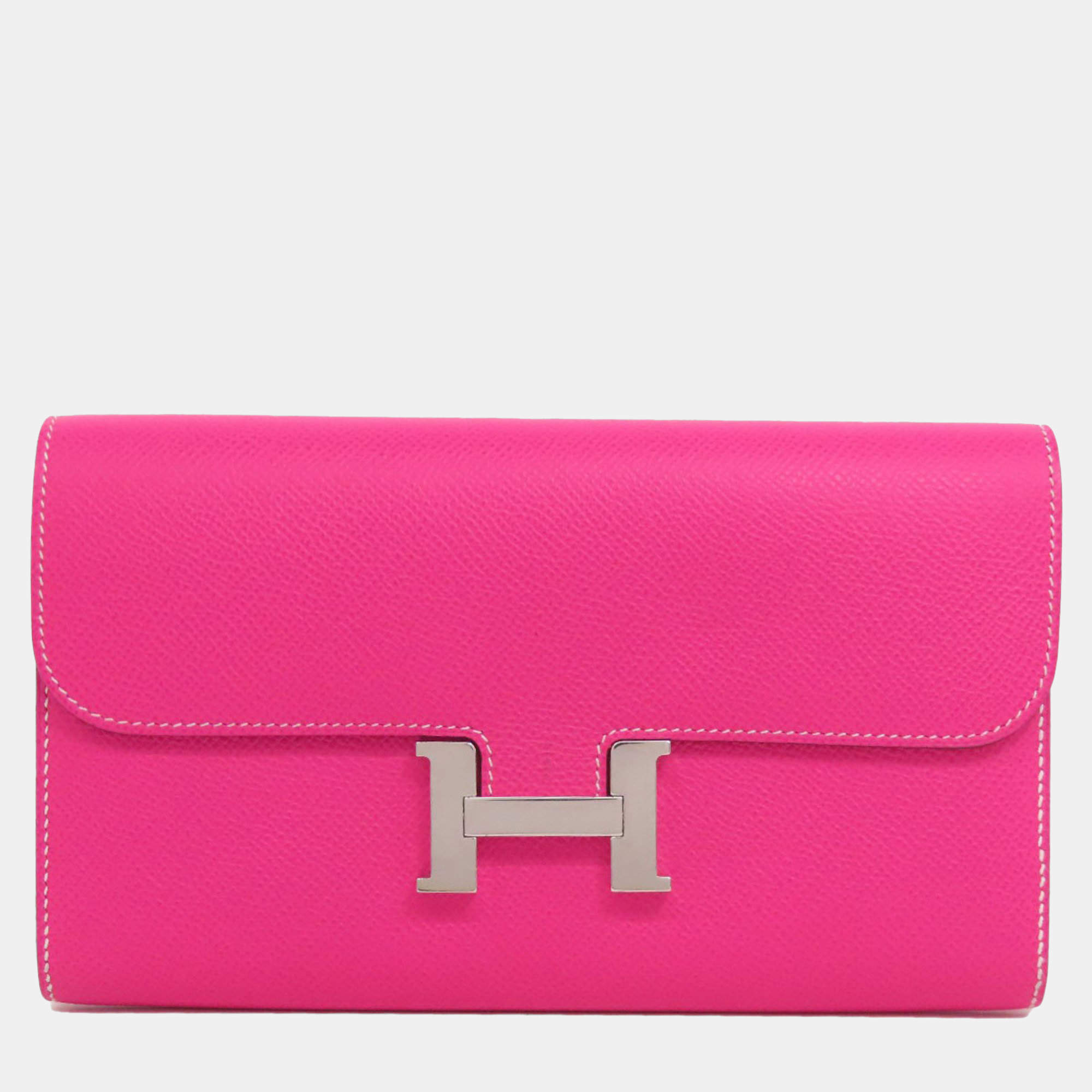 Hermes Pink Epsom Leather Constance Long Wallet