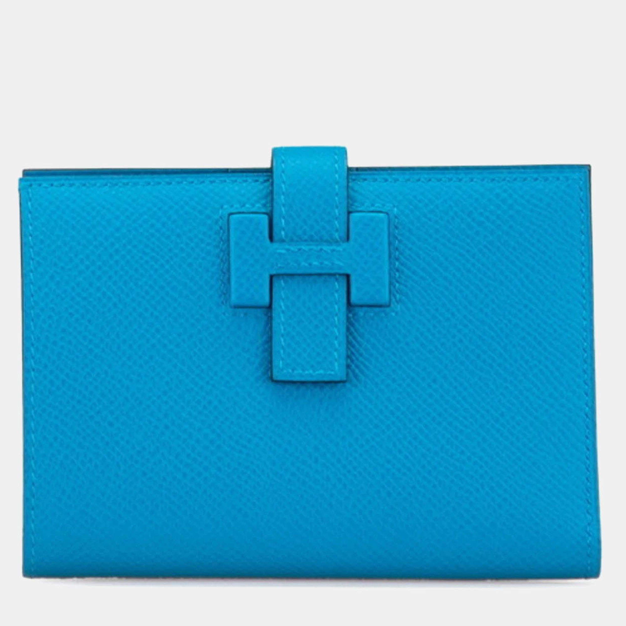 Hermes Blue Epsom Leather New H Passant Compact Bi-Fold Wallet