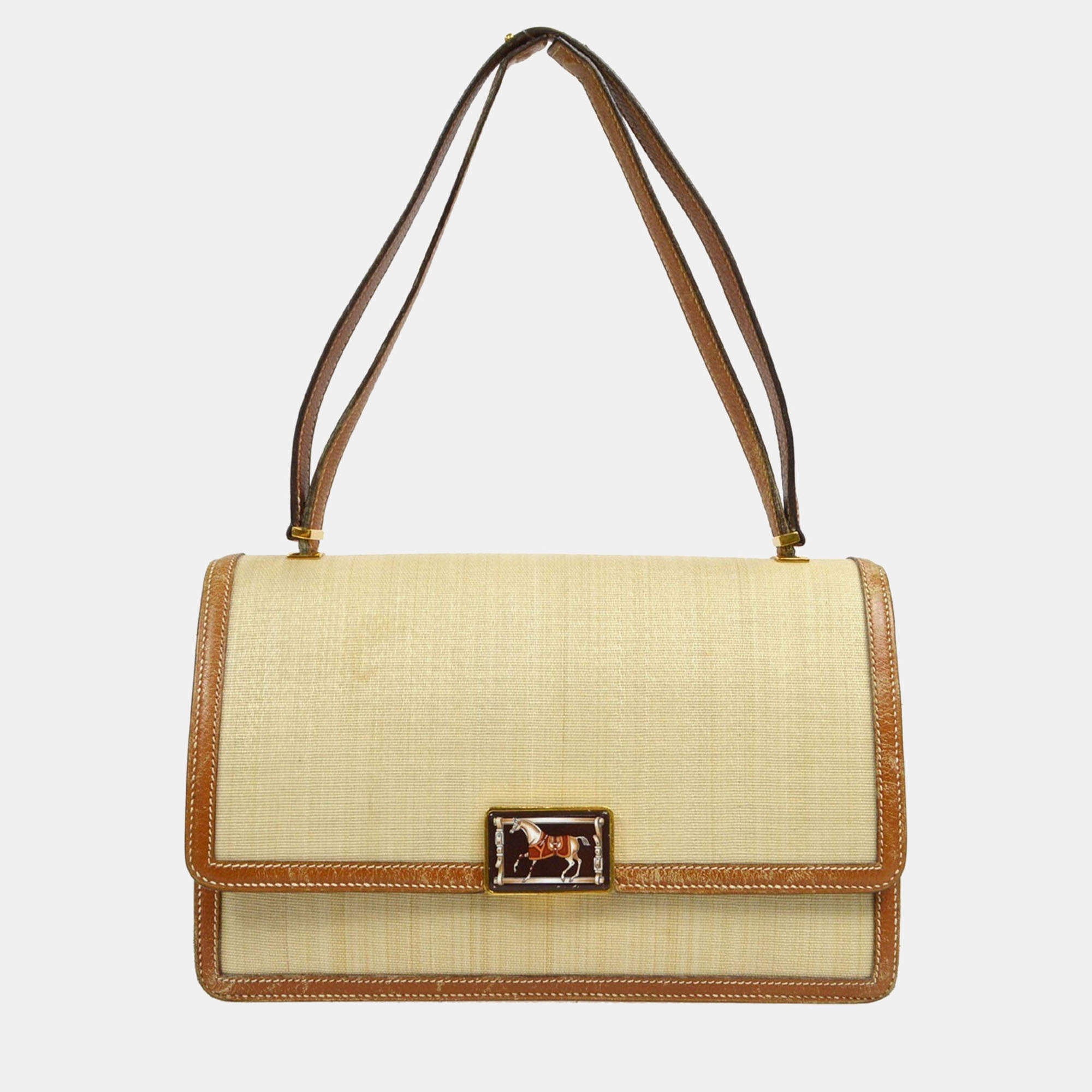 Hermes Beige Brown Crinoline Courchevel Vintage Shoulder Bag