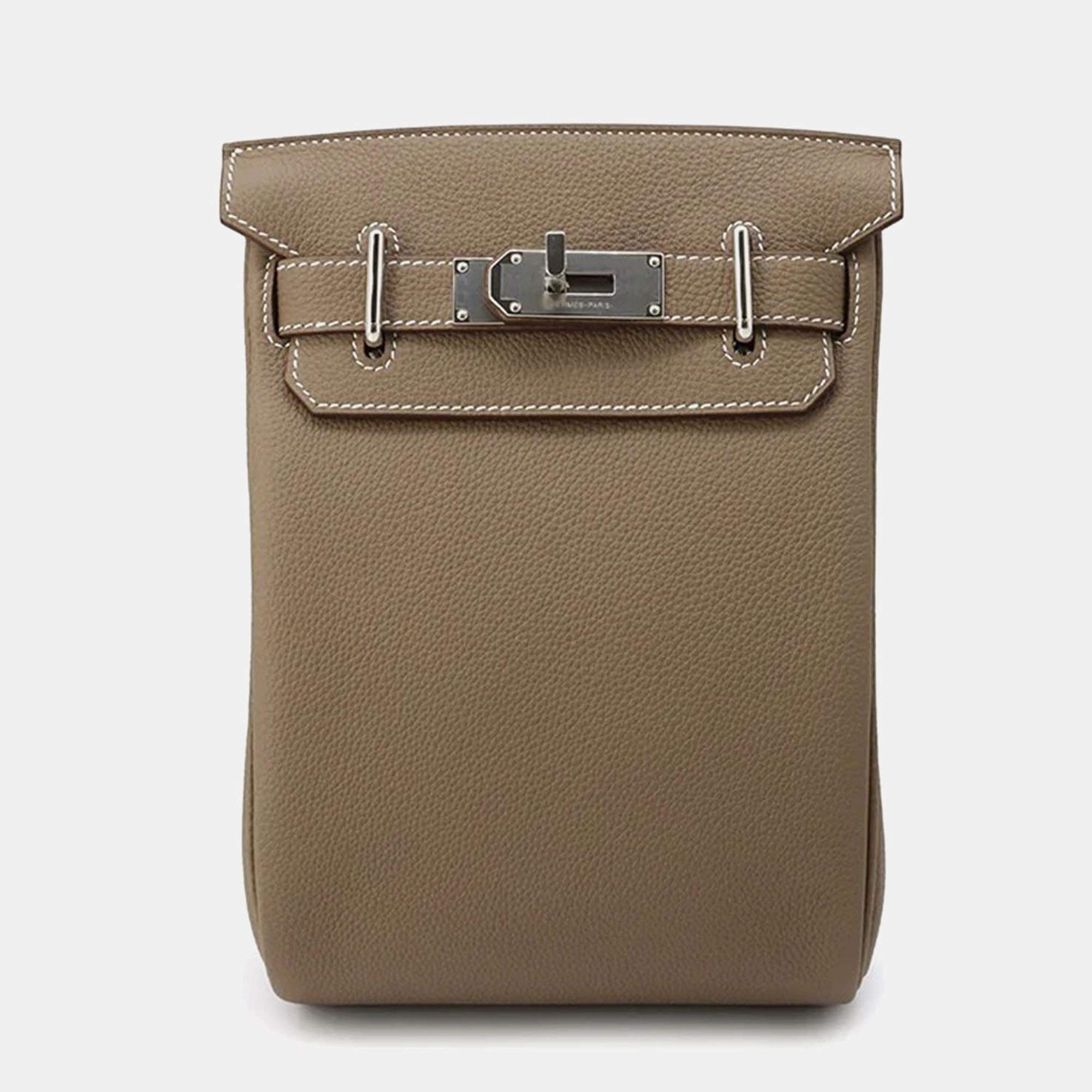 Hermes Etoupe Togo Leather Kelly Akkad PM Backpack