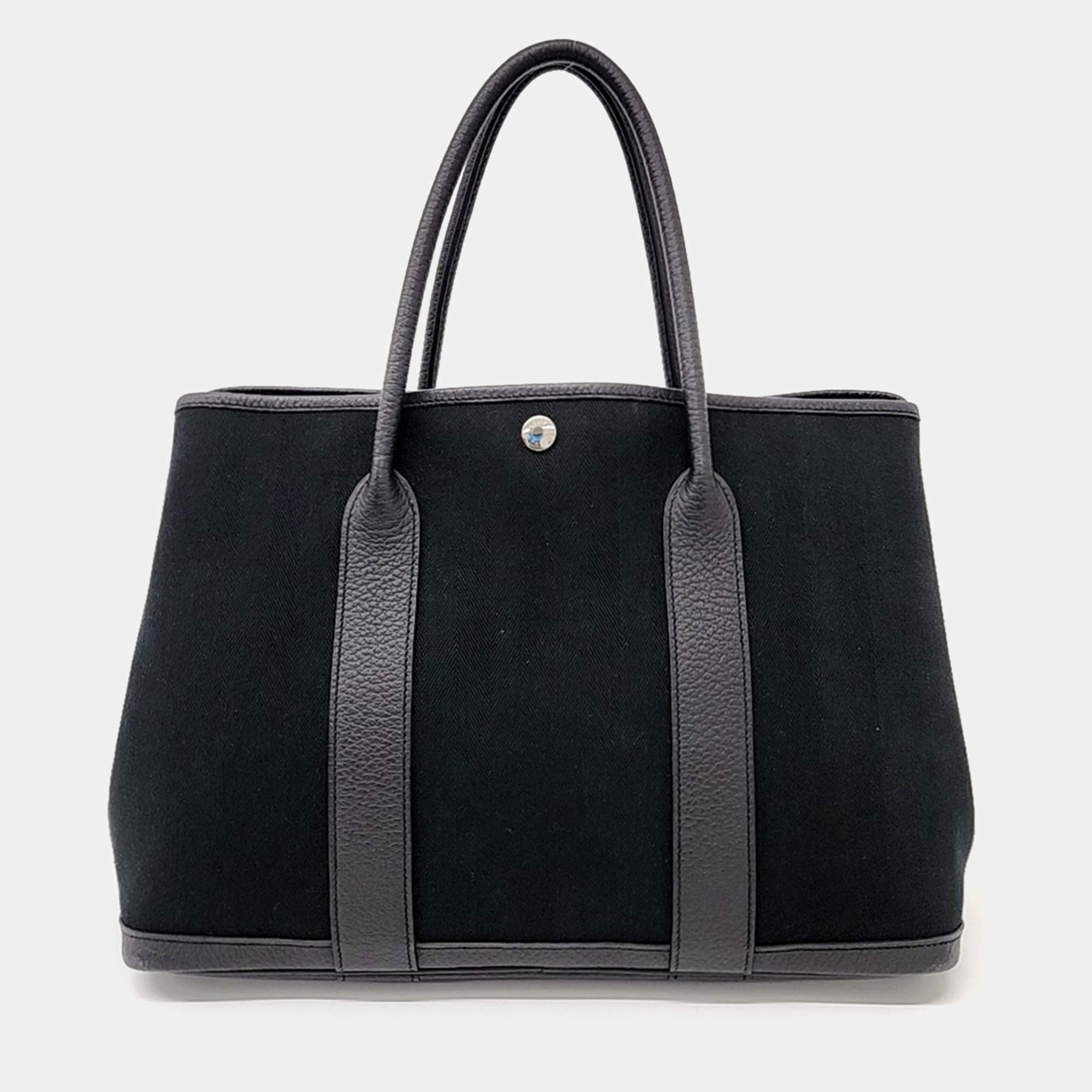Hermes Black Canvas and Leather Garden Party 36