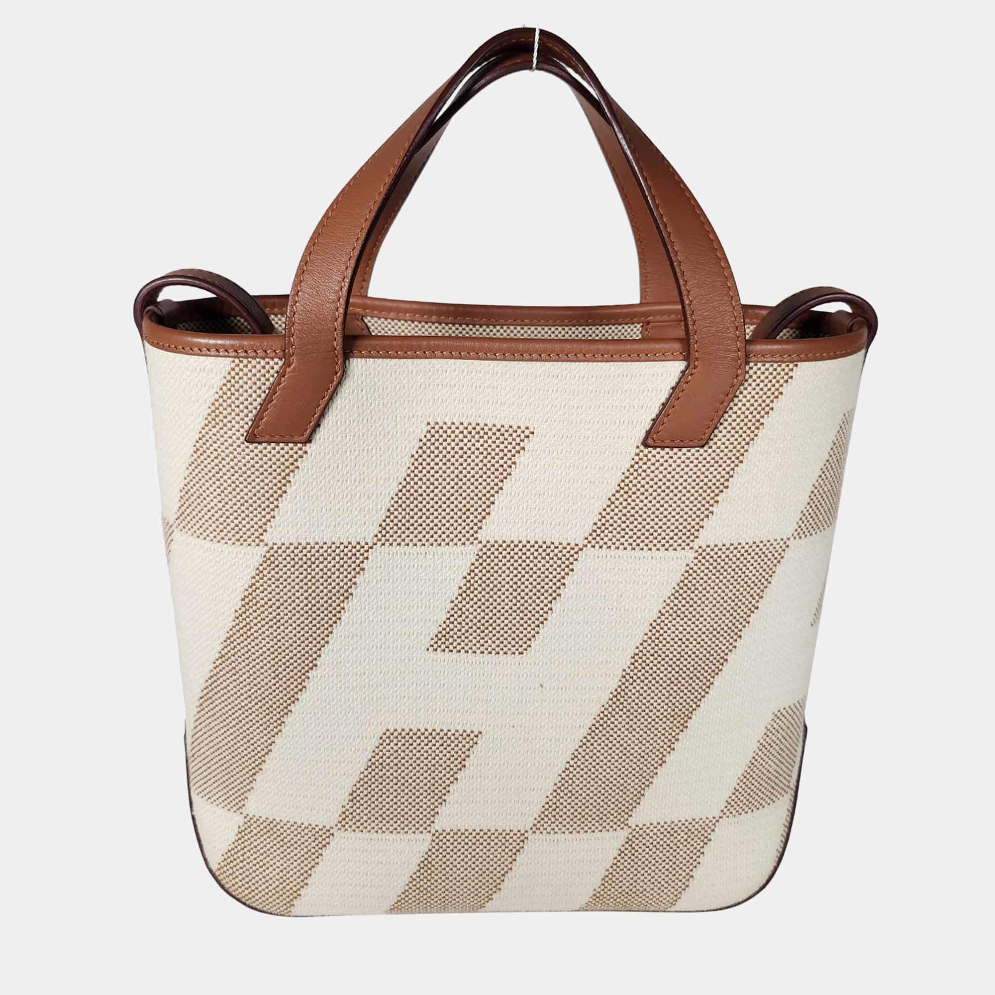 Hermes Ecru-Naturel/Gold Toile Cabas H En Bias 27 Tote Bag
