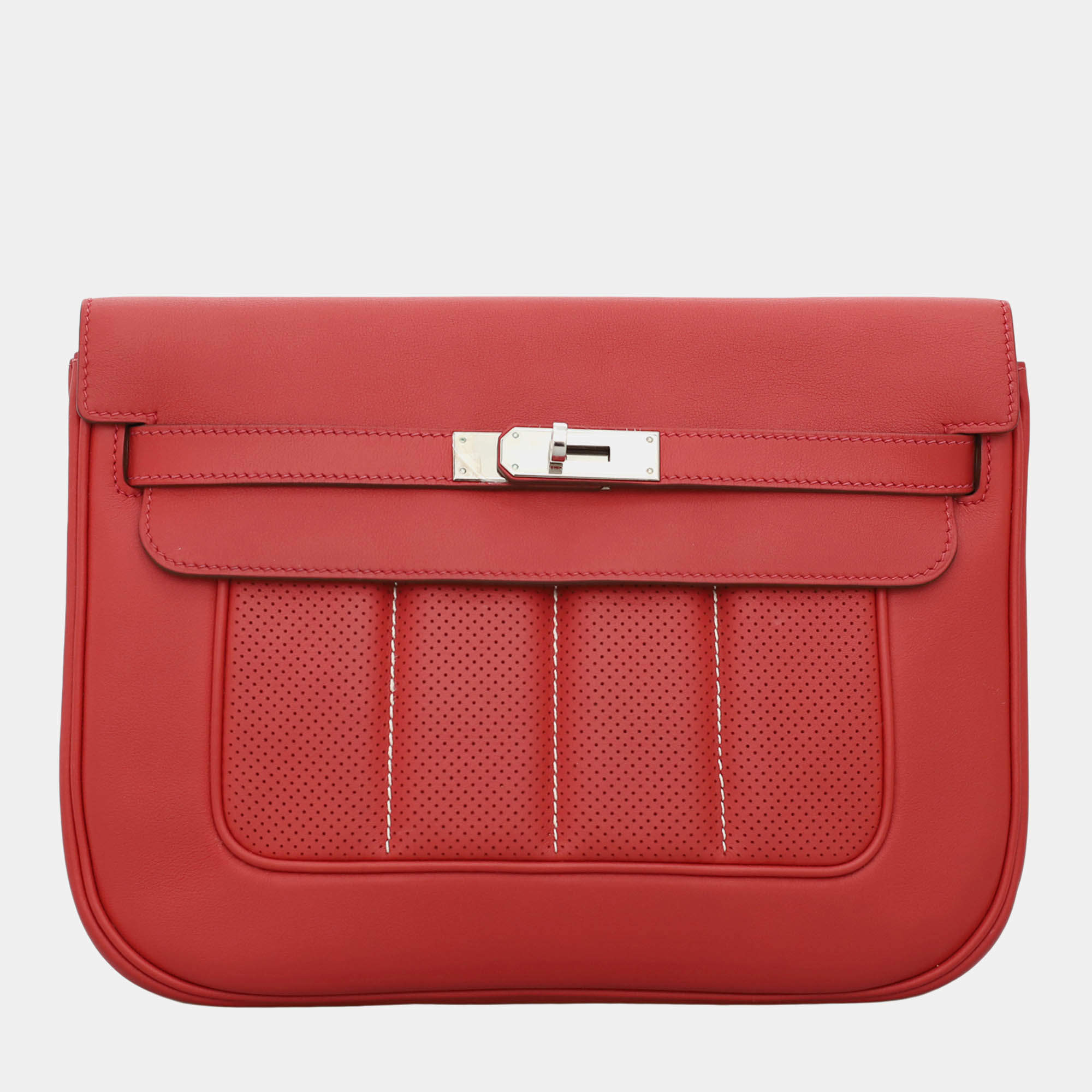 Hermes Red Leather Perforated Berline 28 Bag