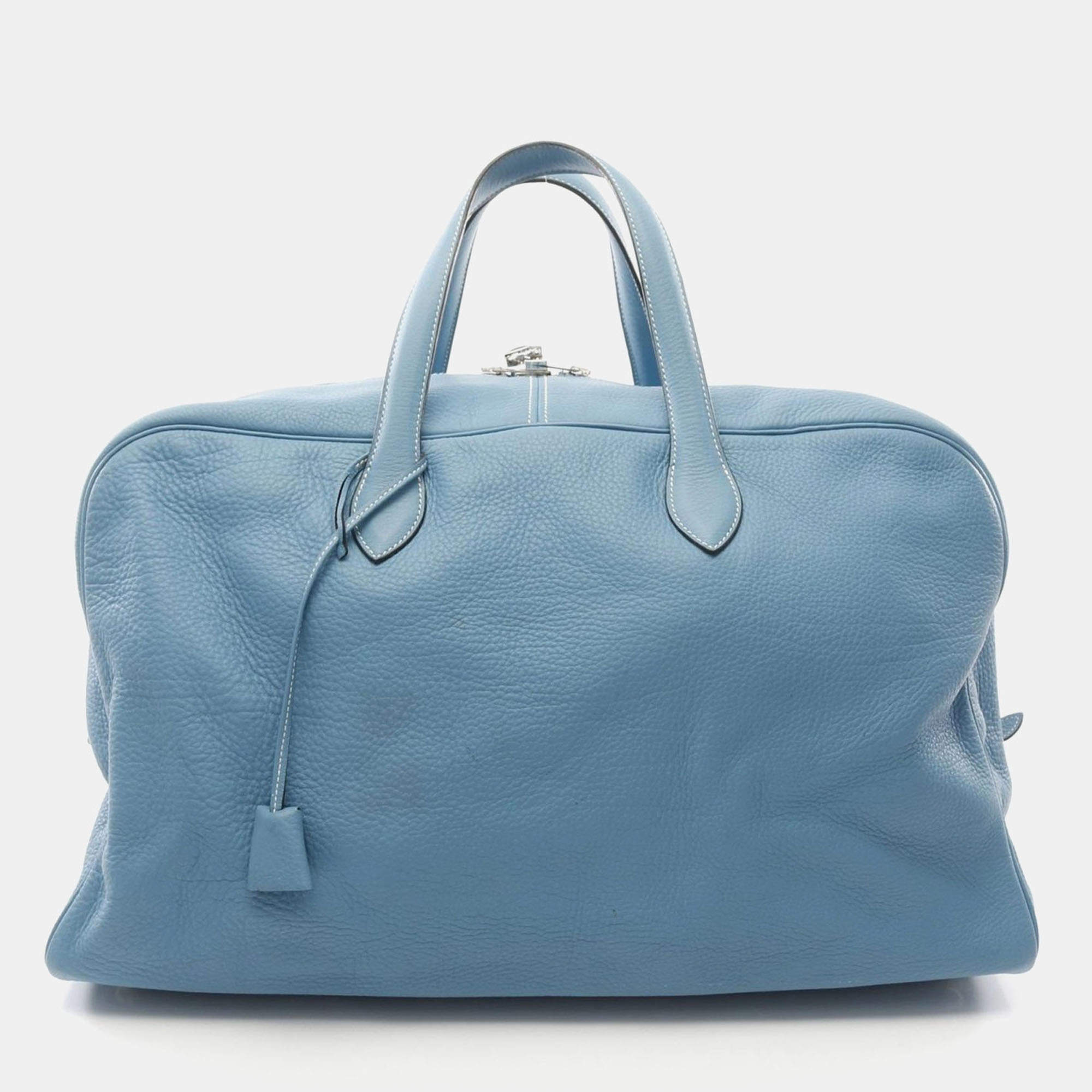 Hermes Blue Jean Clemence Leather Victoria 50 Handbag