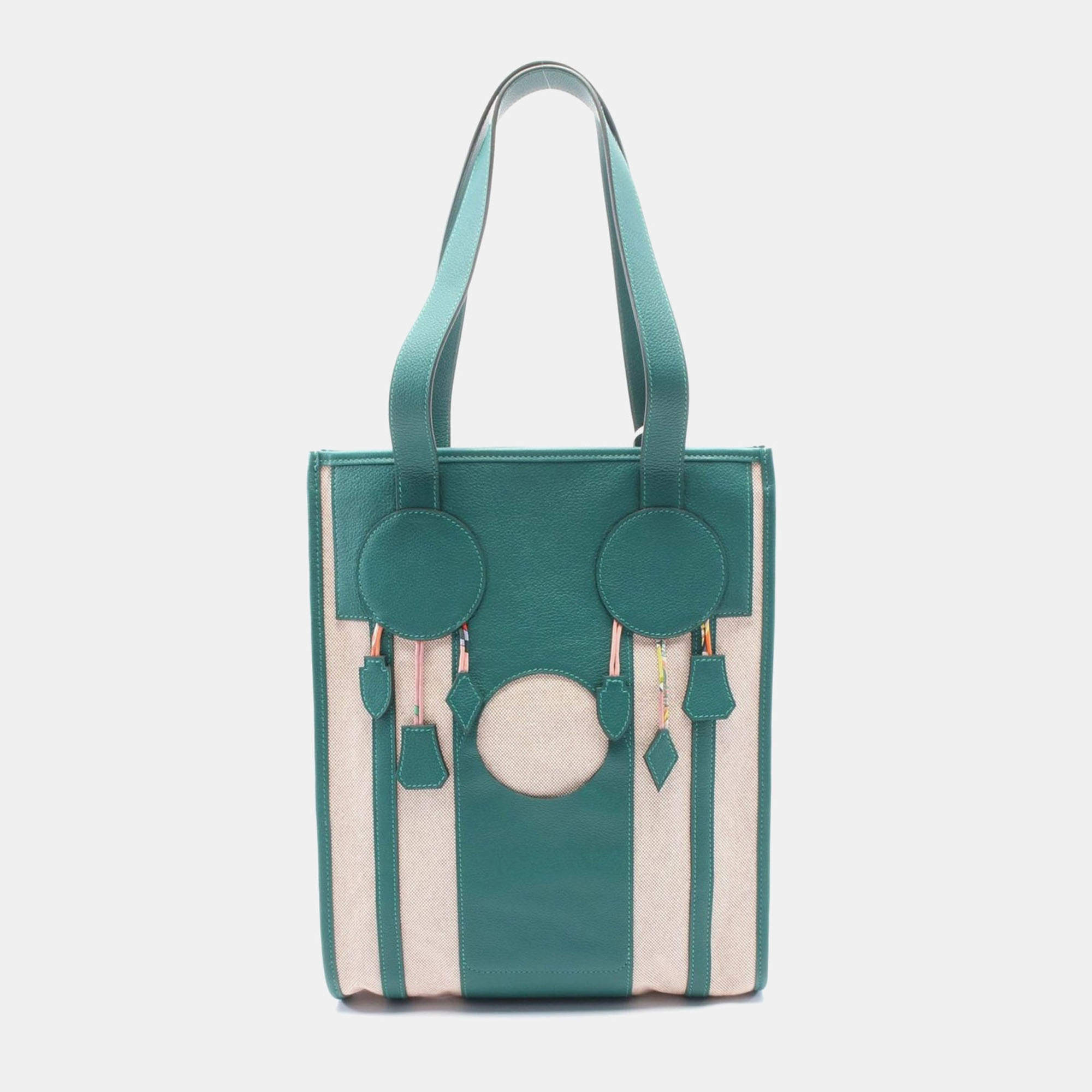 Hermes Evercolor Vert Vertigo Toile Petite H Dream Catcher Tote Bag