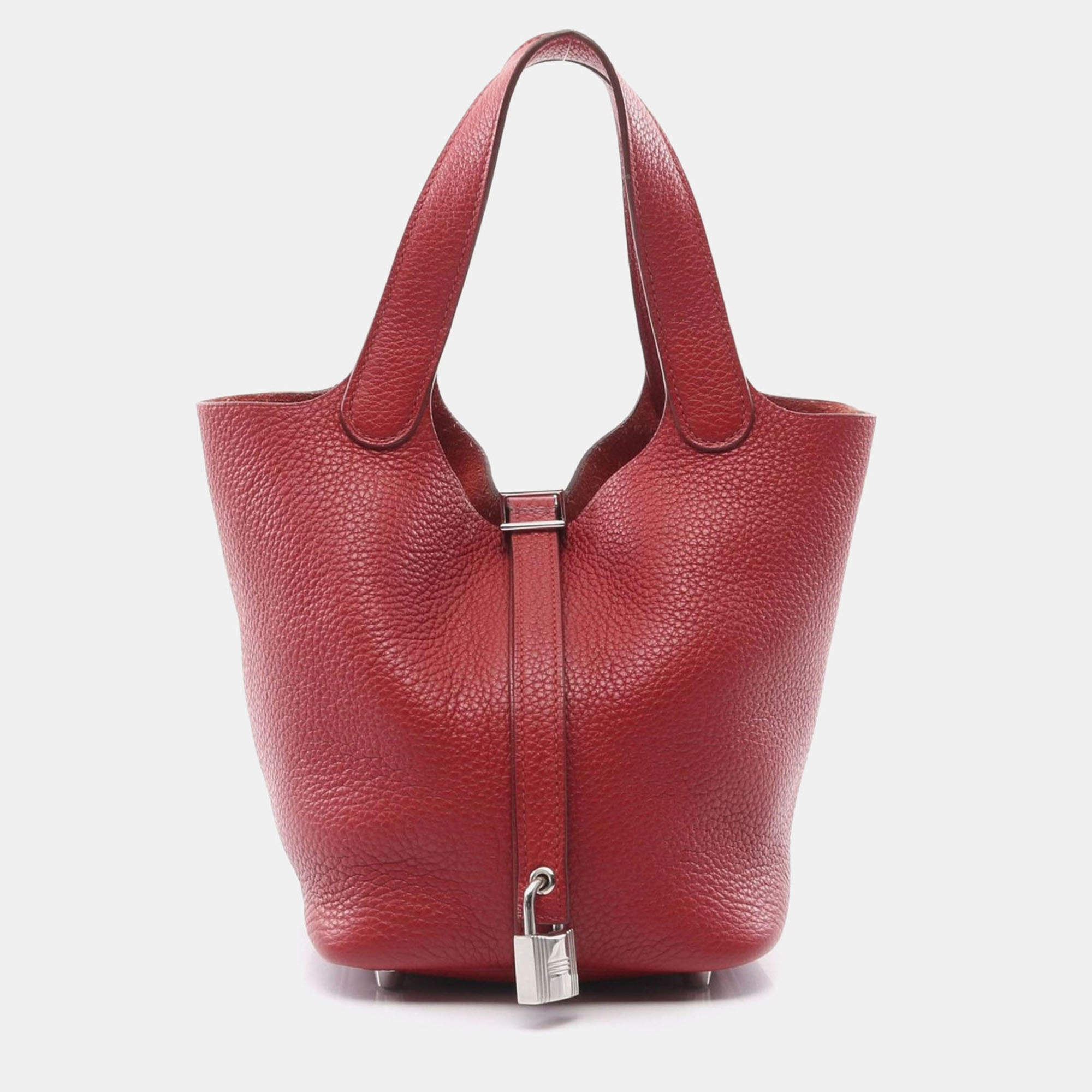 Pre Owned Hermes Rouge Garance Shw Taurillon Clemence Picotin 18 Handbag  