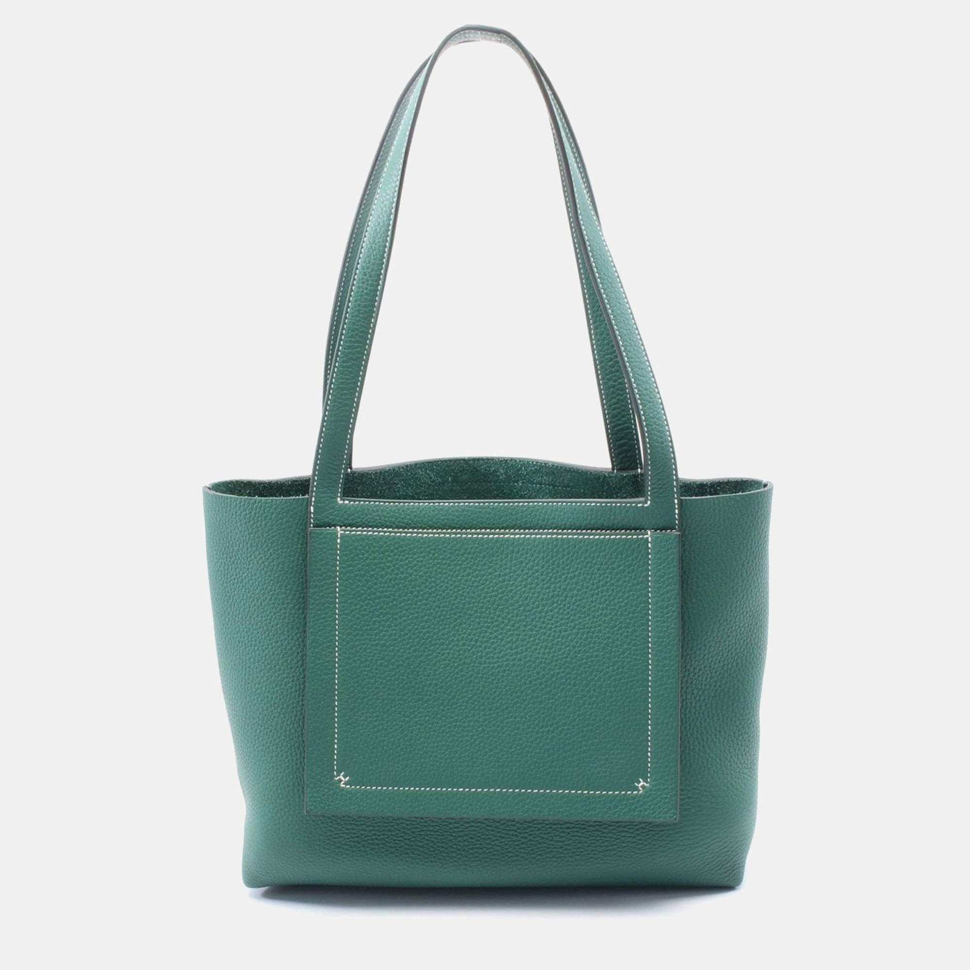 Hermes Green Clemence Leather Cabas 31 Tote  