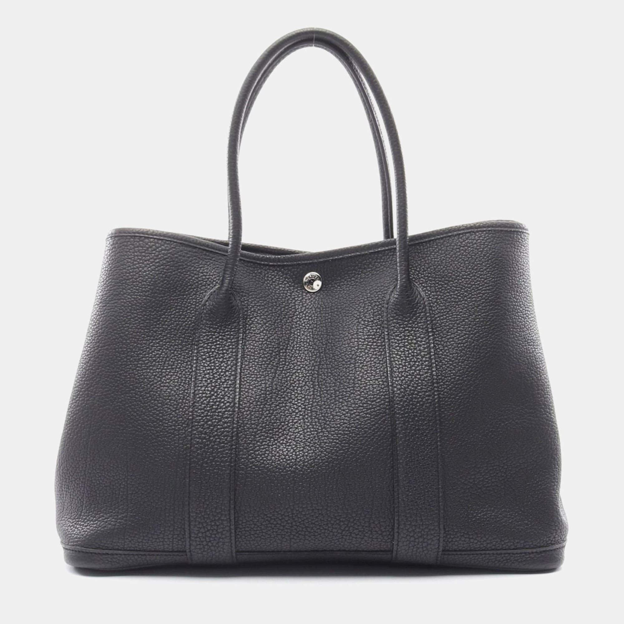 Pre Owned Hermes Black Leather Garden Party Tote Bag