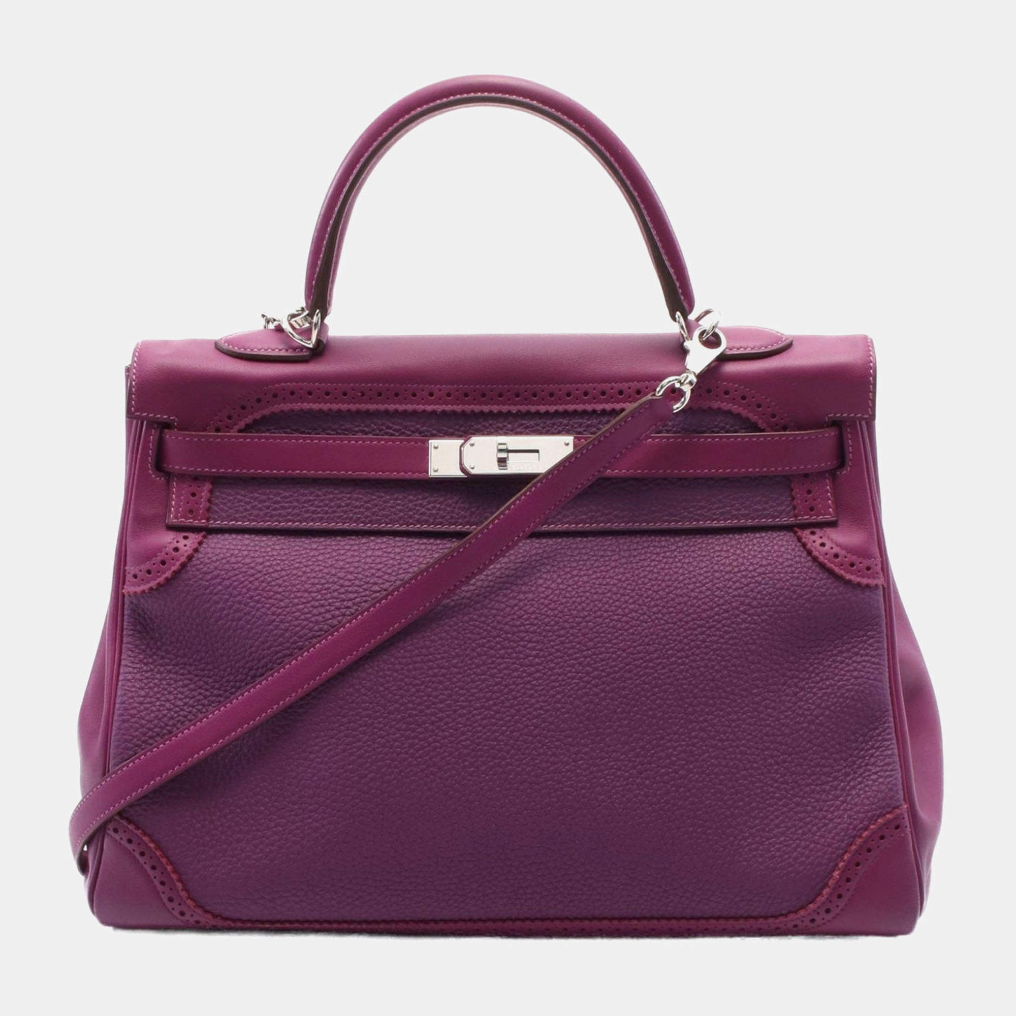 Hermes Purple Togo Swift Leather Kelly Ghillies 35 