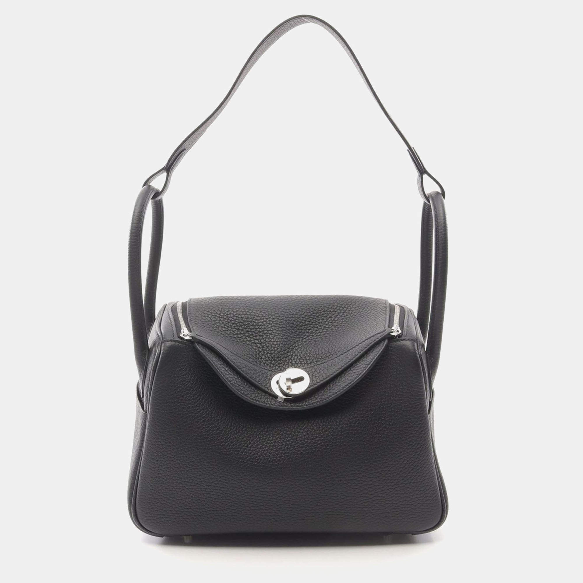 Hermes Black Taurillon Clemence Lindy 26 Shoulder Bag  