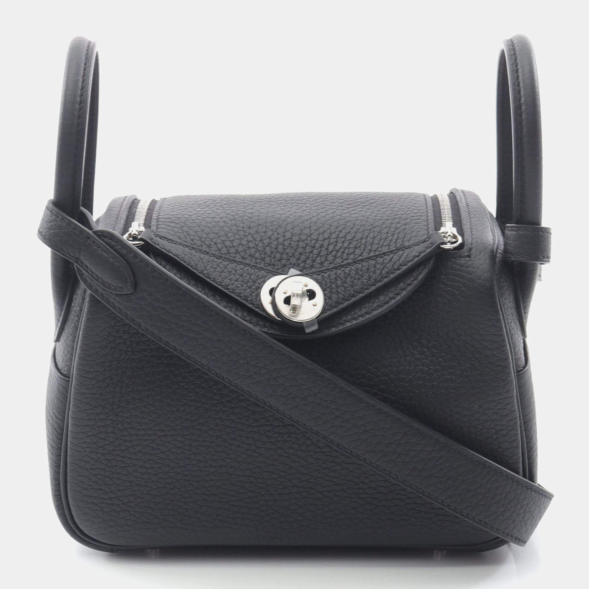 Hermes Black Taurillon Clemence Leather Lindy Mini Shoulder Bag