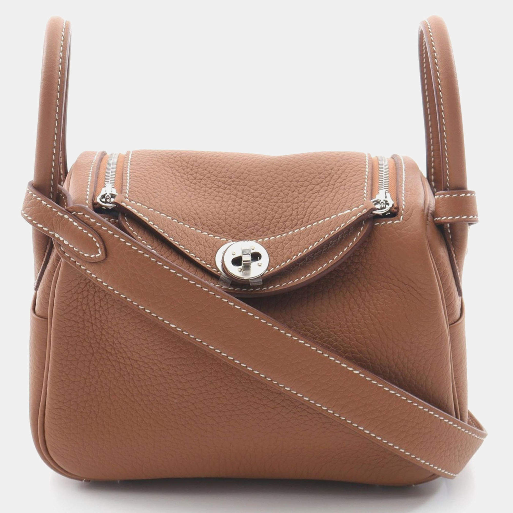 Hermes Gold Taurillon Clemence Leather Lindy Mini Shoulder Bag