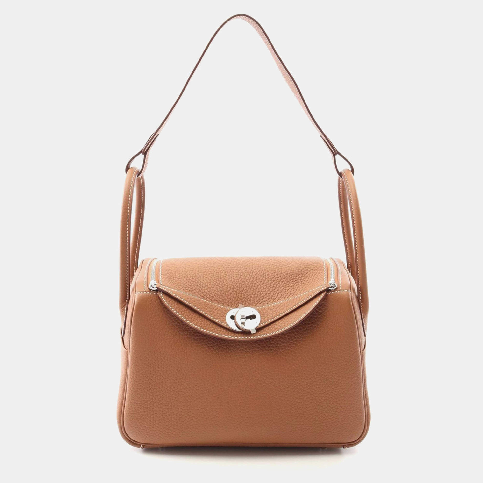 Hermes Brown Taurillon Clemence Leather Lindy 26 Shoulder Bag