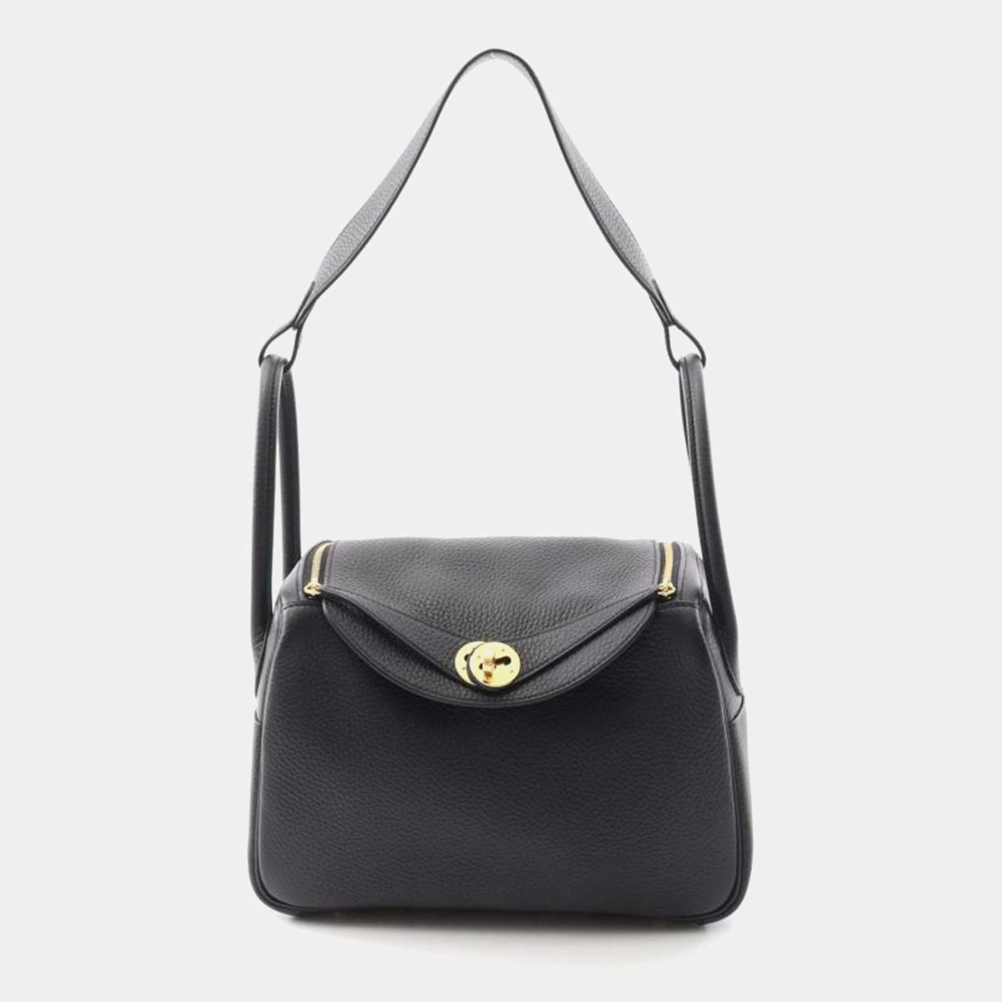 Hermes Black Taurillon Clemence Leather Lindy 26 Shoulder Bag