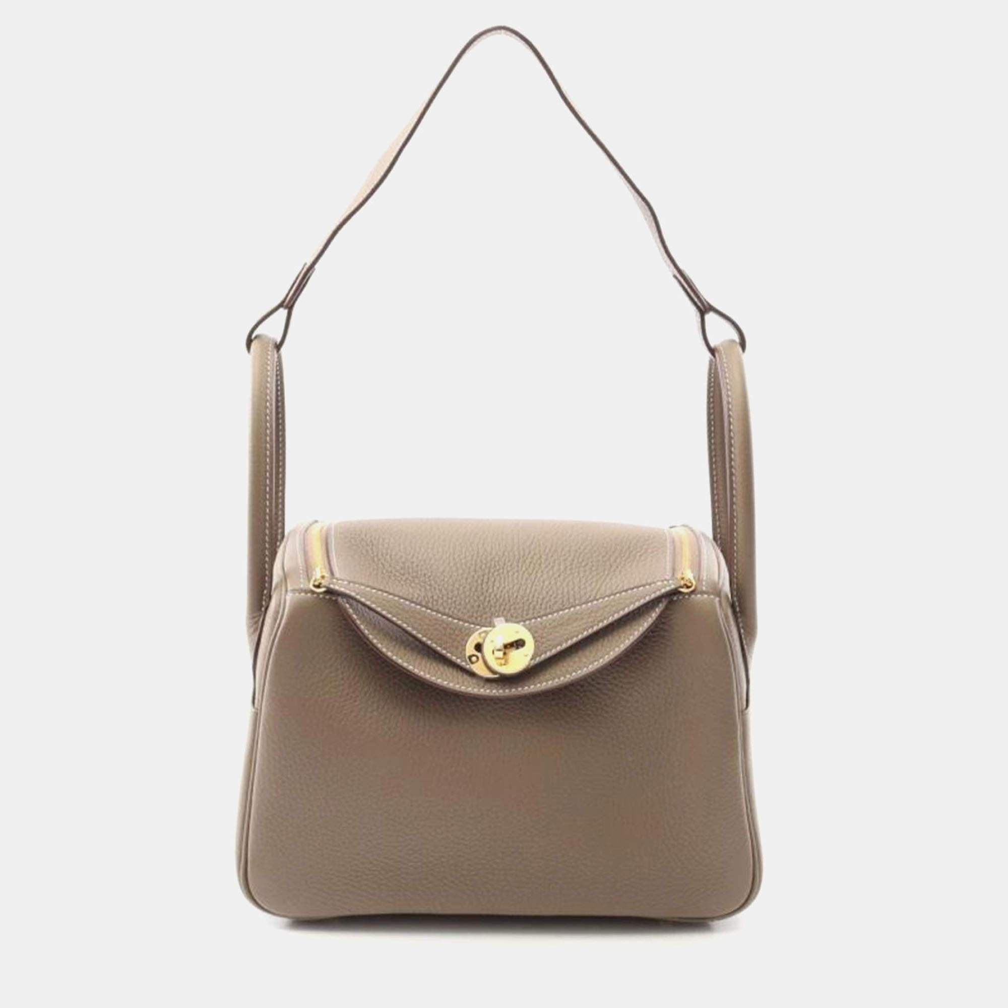 Hermes Brown Taurillon Clemence Leather Lindy 26 Shoulder Bag