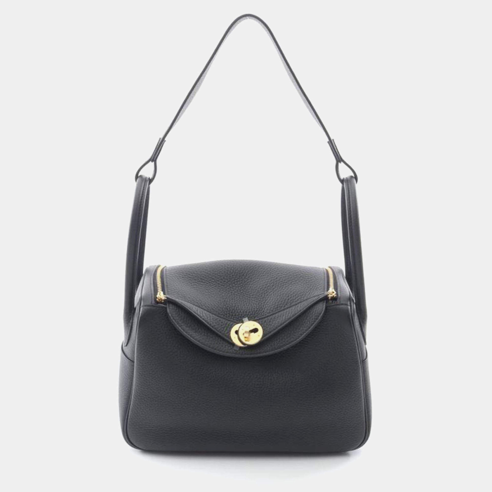 Hermes Black Taurillon Clemence Leather Lindy 26 Shoulder Bag