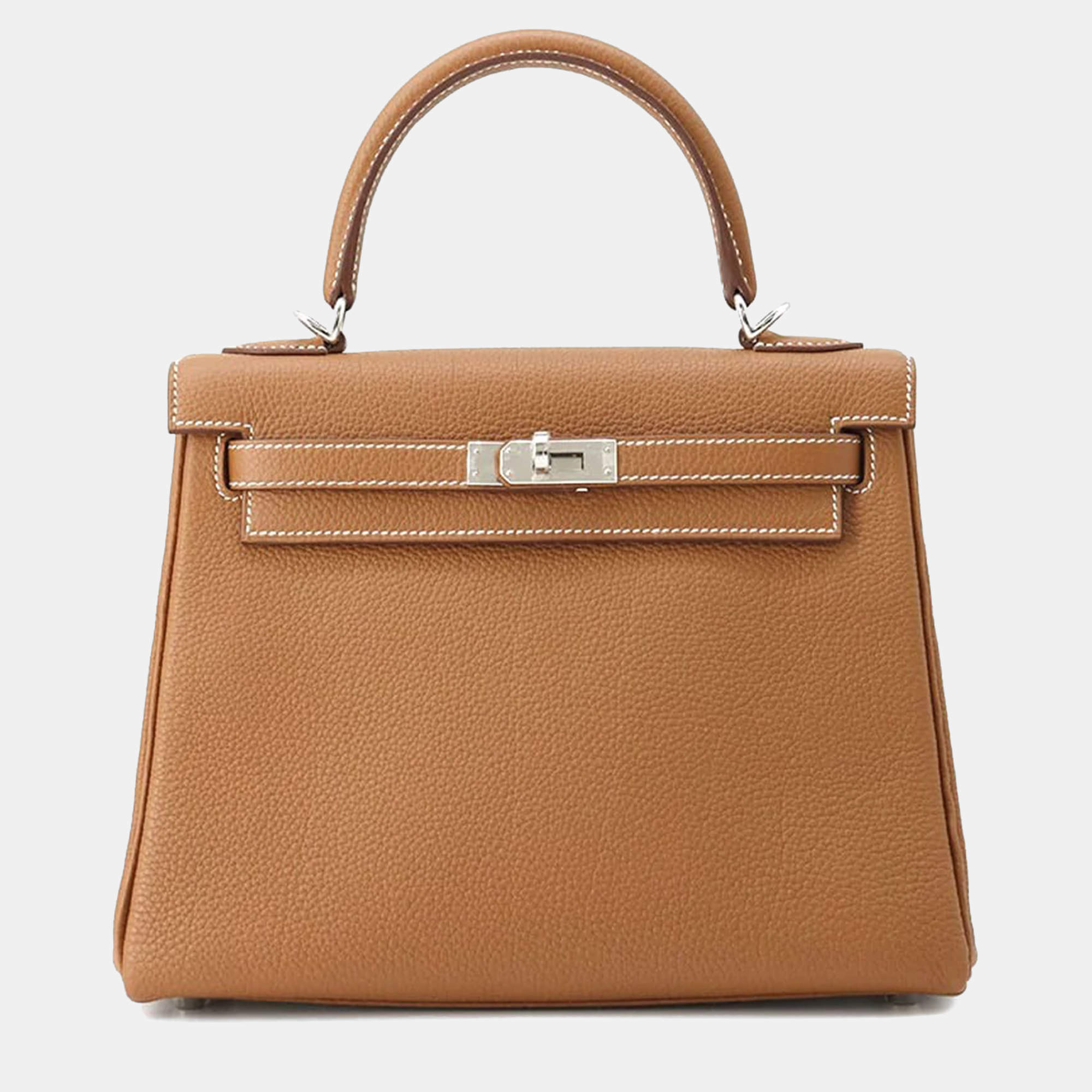 Hermes Kelly Retourne 25 Gold Togo Leather Top Handle Bag
