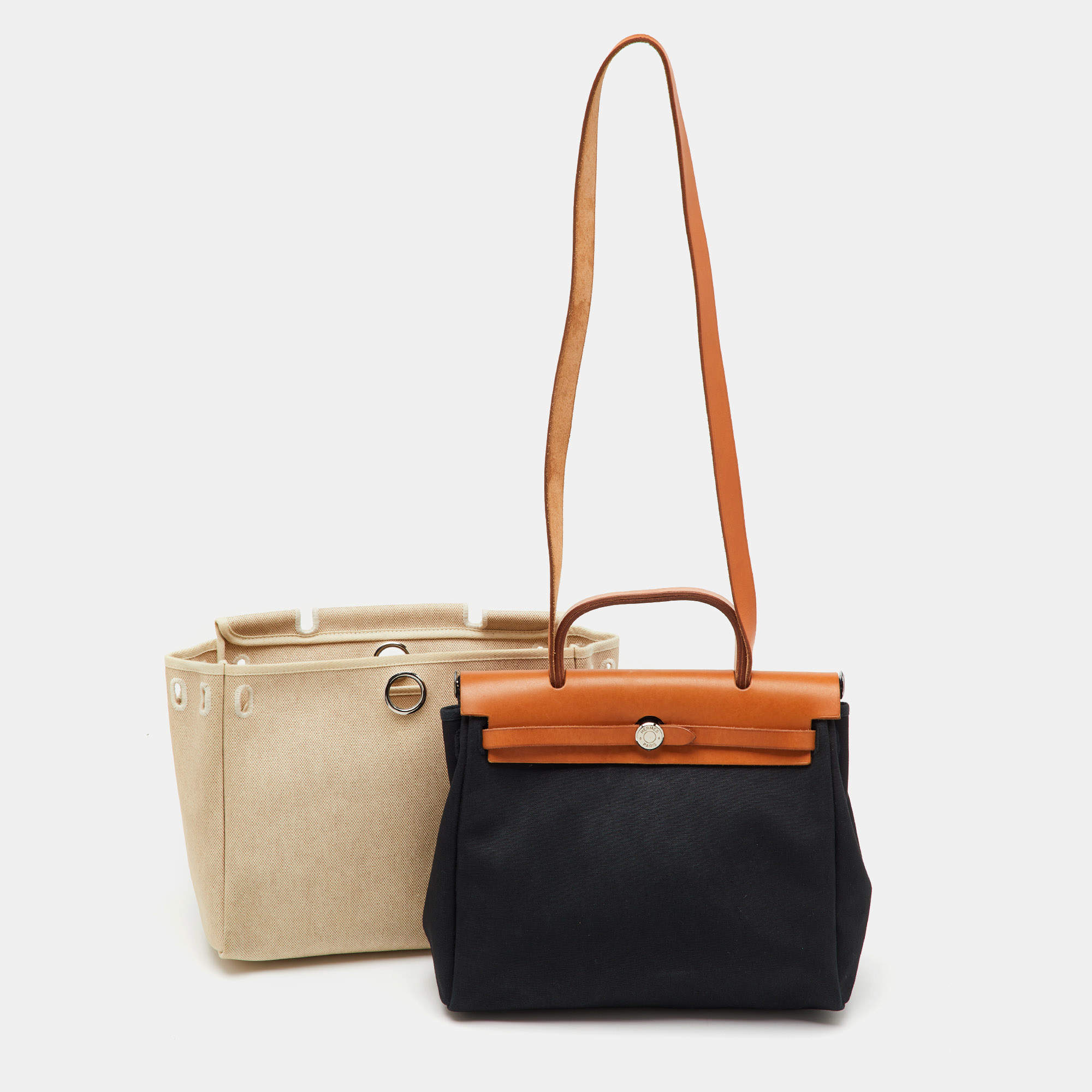 Hermes Black/Natural Toile and Vache Hunter Herbag 31 Bag