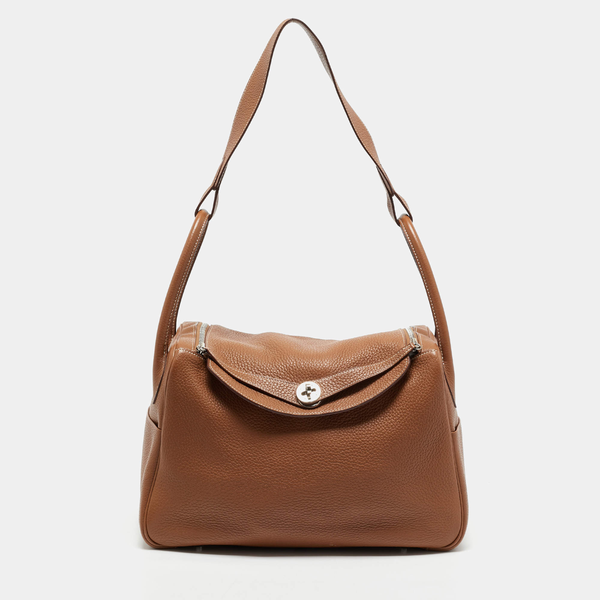 Hermes Gold Taurillon Clemence Leather Palladium Finished Lindy 34 Bag