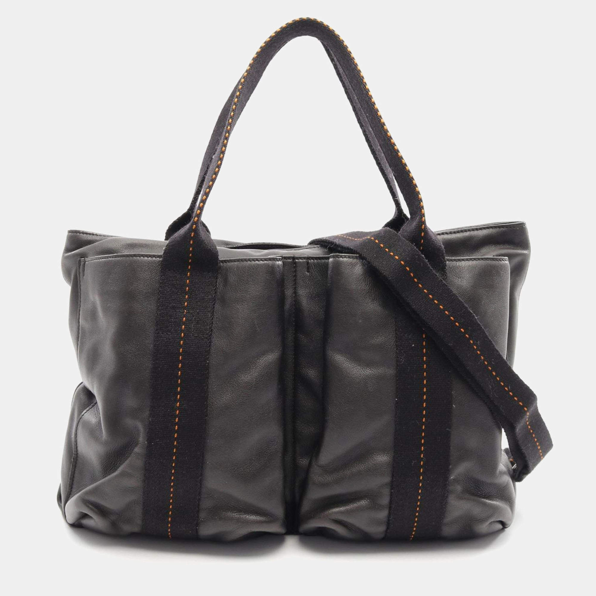 Pre Owned Hermes Caravan Horizontal MM Black Derma Leather Crossbody Bag