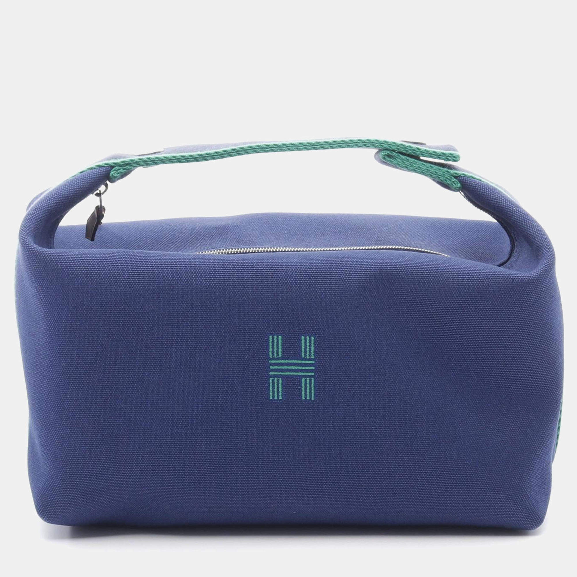 Hermes Bride-a-Brac GM Navy/Green/Blue Canvas Pouch